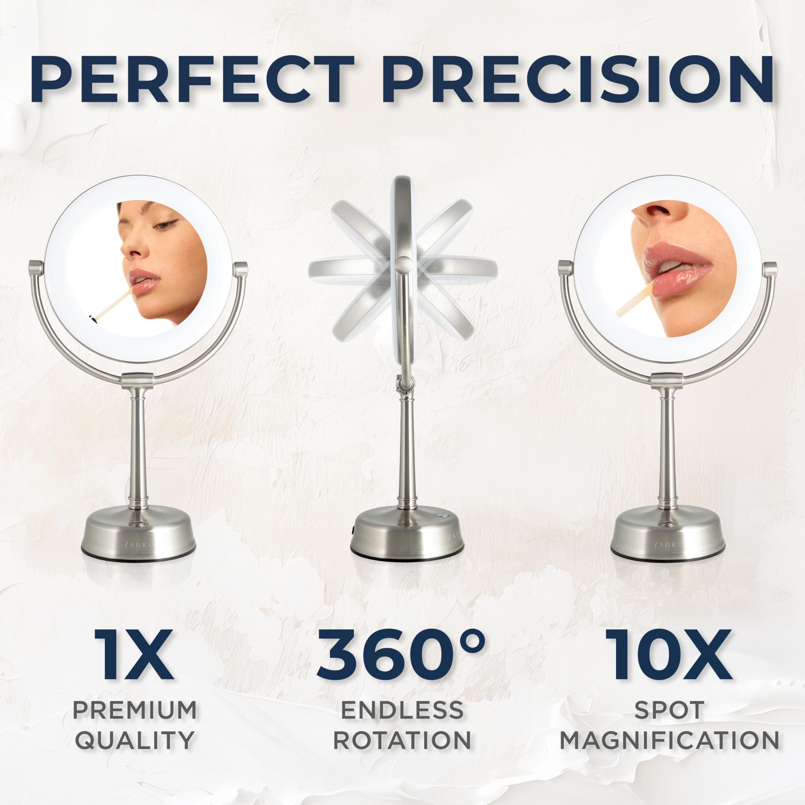 Zadro Lexington Led Lighted Makeup Mirror With Magnification Two-Sided Swivel Mirror With Lights For Makeup Desk Vanity (10X/1X,