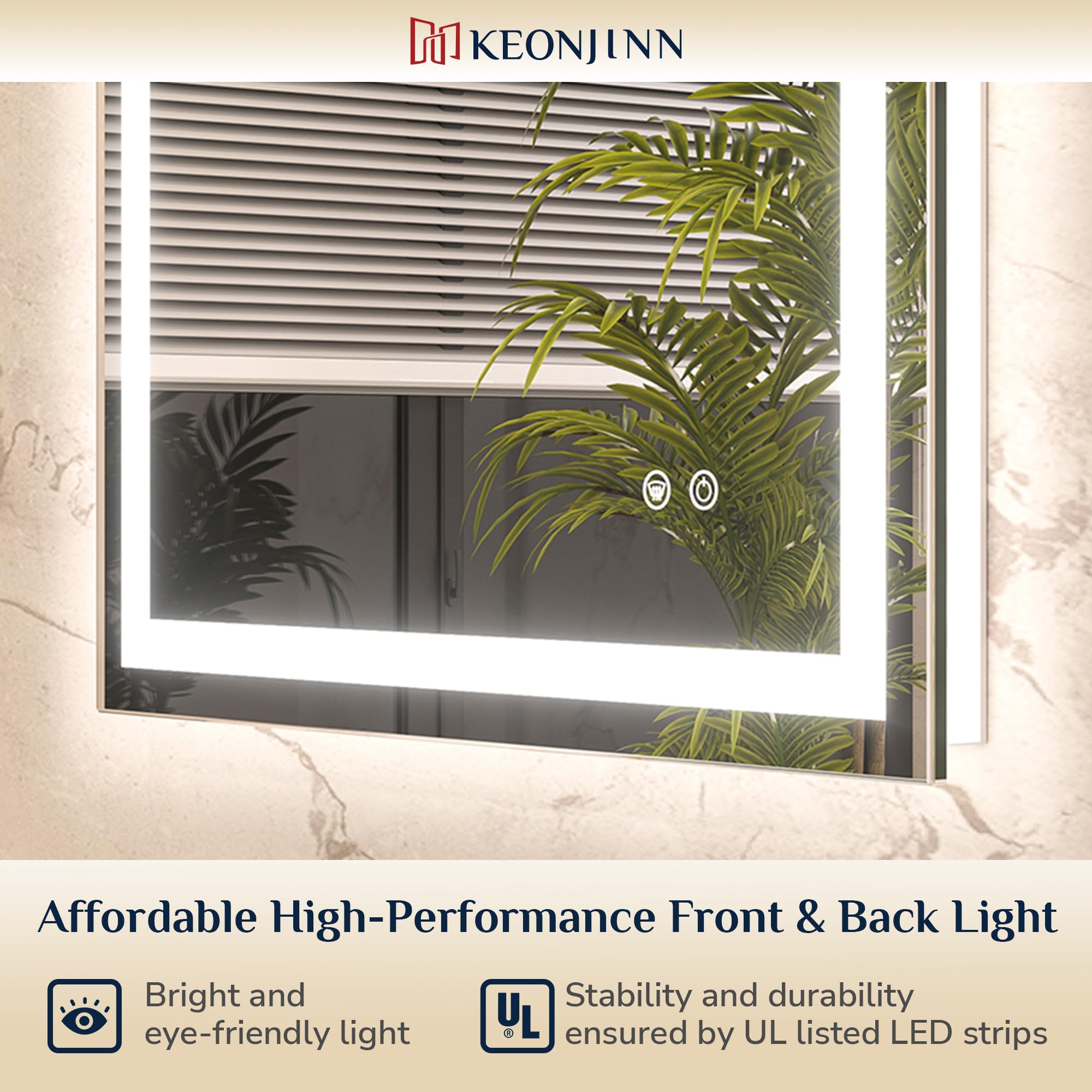 Keonjinn 48     X 36     Lighted Mirror For Bathroom Wall, Led Mirror With Frontlit & Backlit, Bathroom Mirror With Lights, Dimm