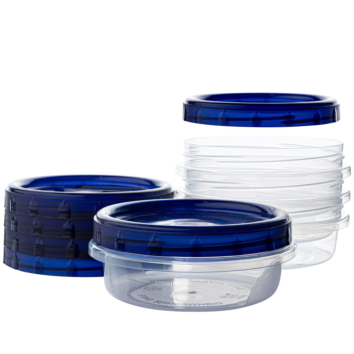 Plasticpro [8 Oz 4 Pack] Deli Containers Clear Bottom With Blue Top Twist On Lids Reusable, Stackable, Food Storage Freezer Cont