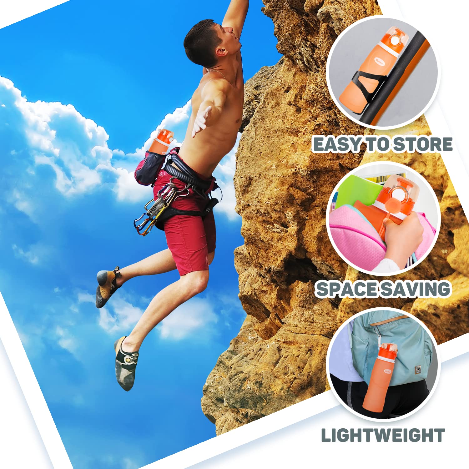 Kemier Collapsible Silicone Water Bottles-750ML Medical Grade BPA Free Travel Water Bottle Can Roll Up 26oz Leak Proof Foldable Sports & Outdoor Water Bottles