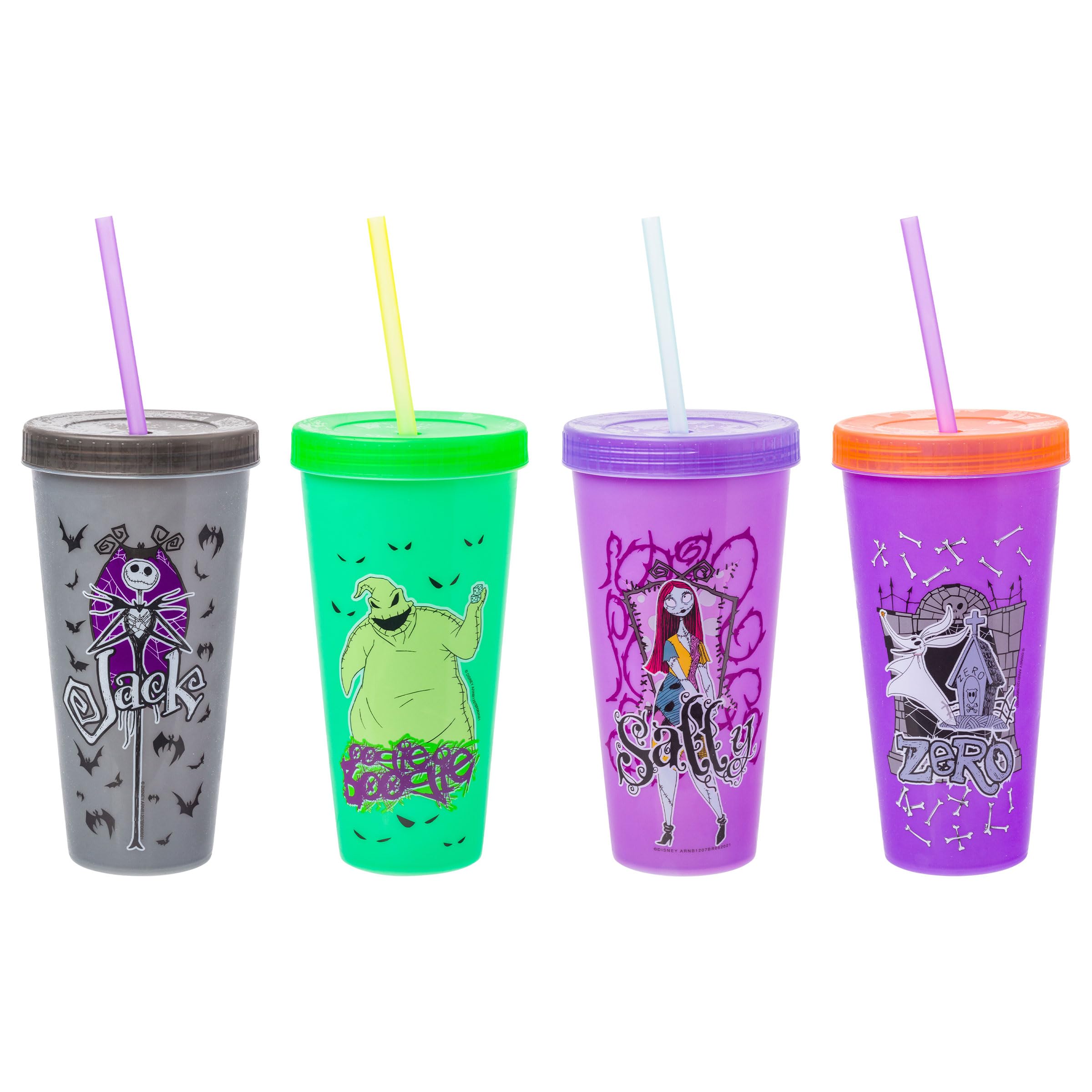 Silver Buffalo Disney Nightmare Before Christmas Character Grid 4 Pack Color Change Plastic Tumbler, 24 Ounces