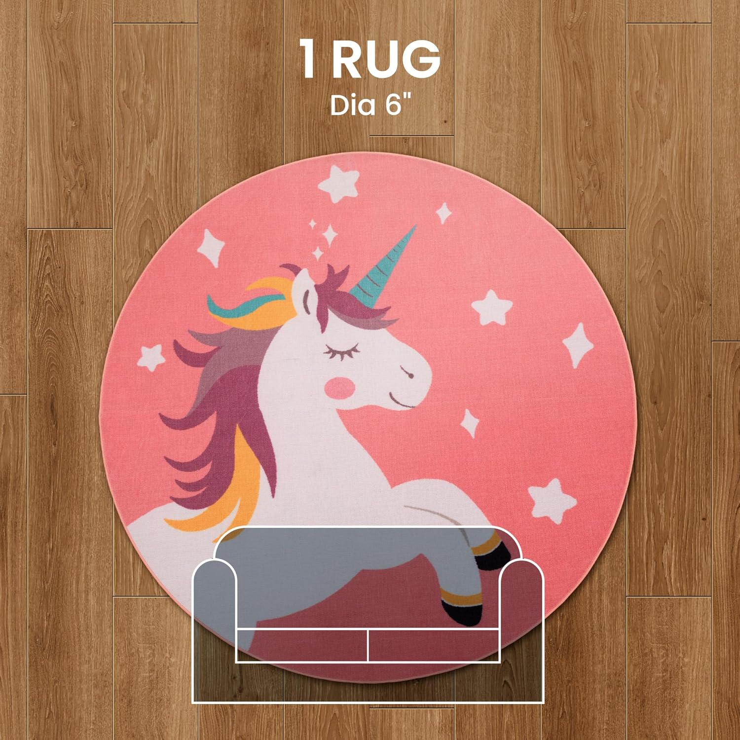 Machine Washable Non Slip Kids Rugs for Living Room & Bedroom - Pink Unicorn