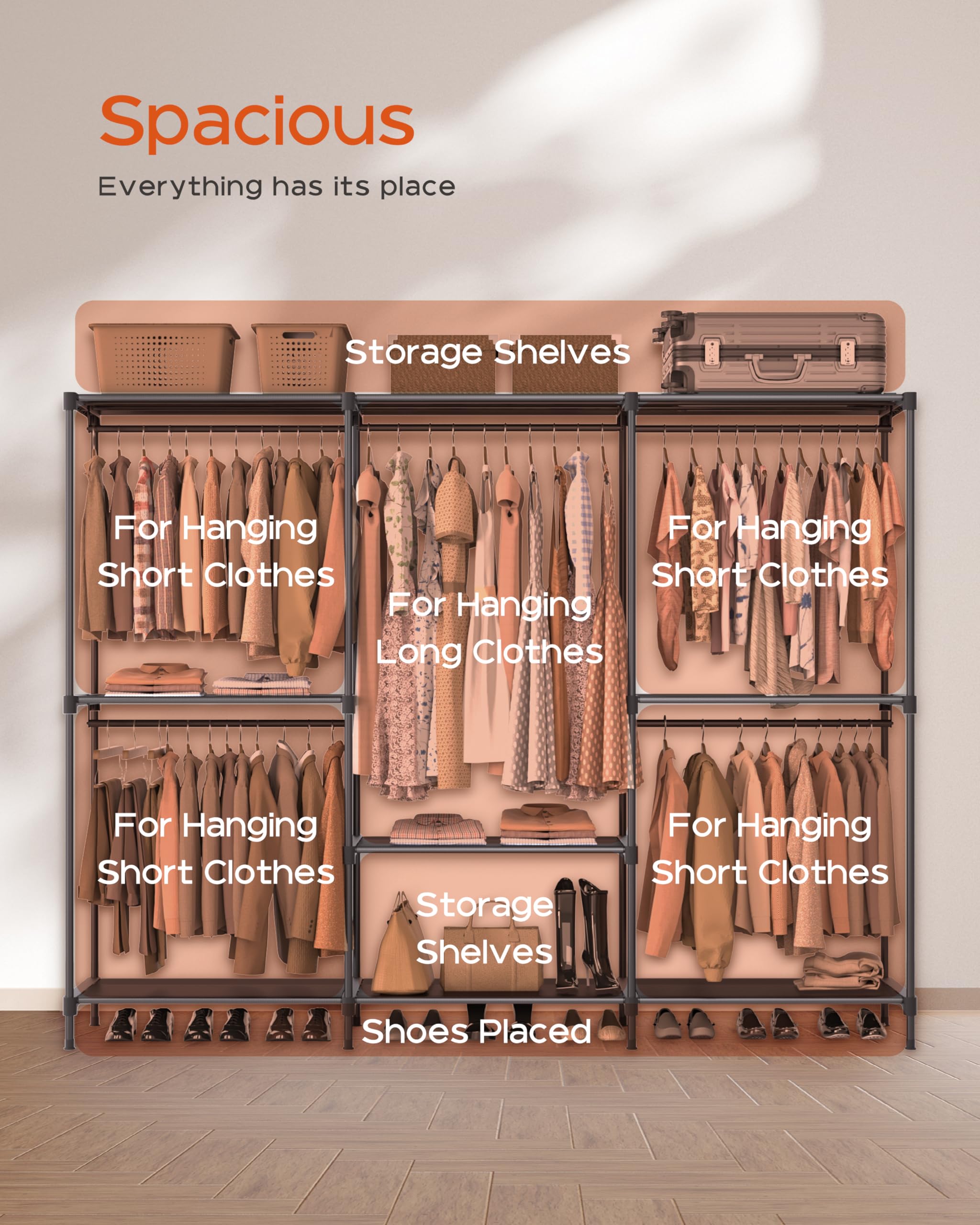 Casamaya Clothes Rack, Portable Closet, 80.7 Inch Extra Large Capacity Wardrobe Closet, Clothes Storage Organizer With Shelves A