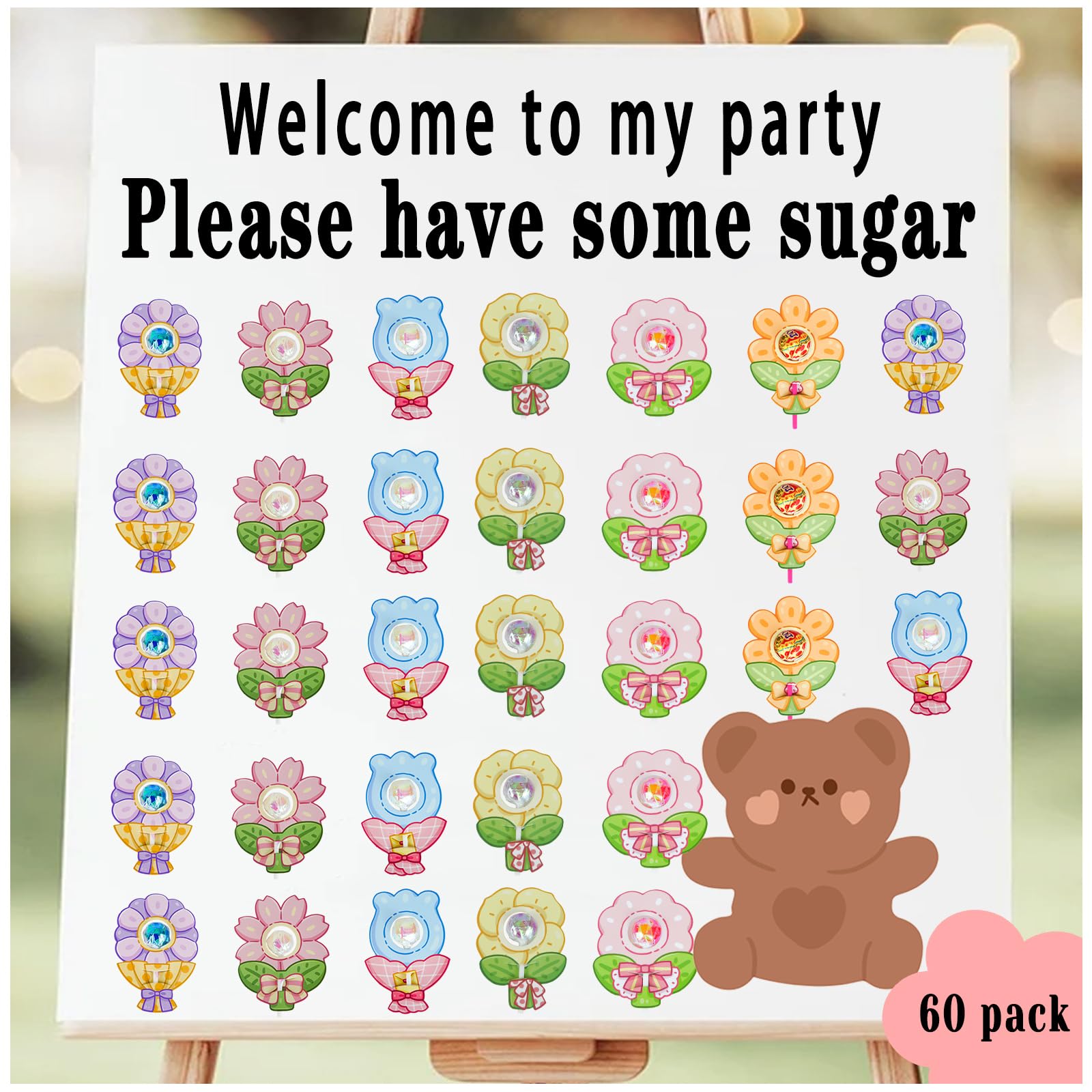 Voyesvo Christmas Decorations - Christmas Gifts - 60Pack Cute Flower Candy Card, Birthday Decorations, Party Favors For Kids 8-1