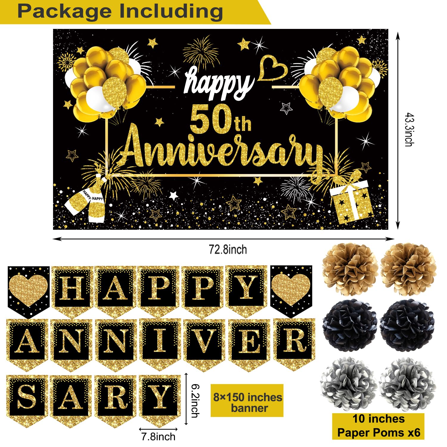 Happy 50Th Anniversary Decorations,22Pcs Happy 50Th Anniversary Party Supplies,Including Happy 50Th Anniversary Banner Backdrop,