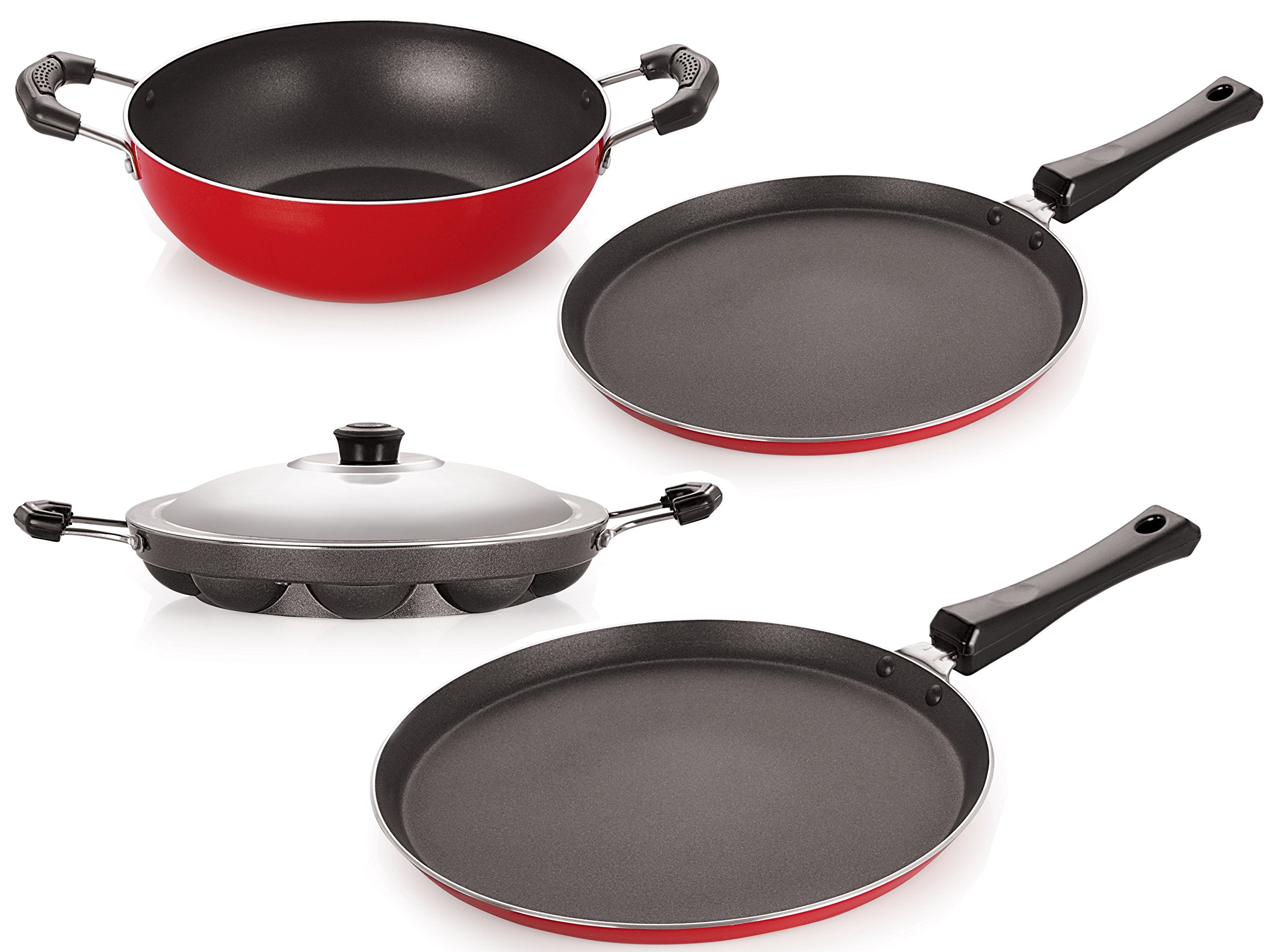 Nirlon Rust Free NonStick Cookware Combo Gift Set With Steel Lid