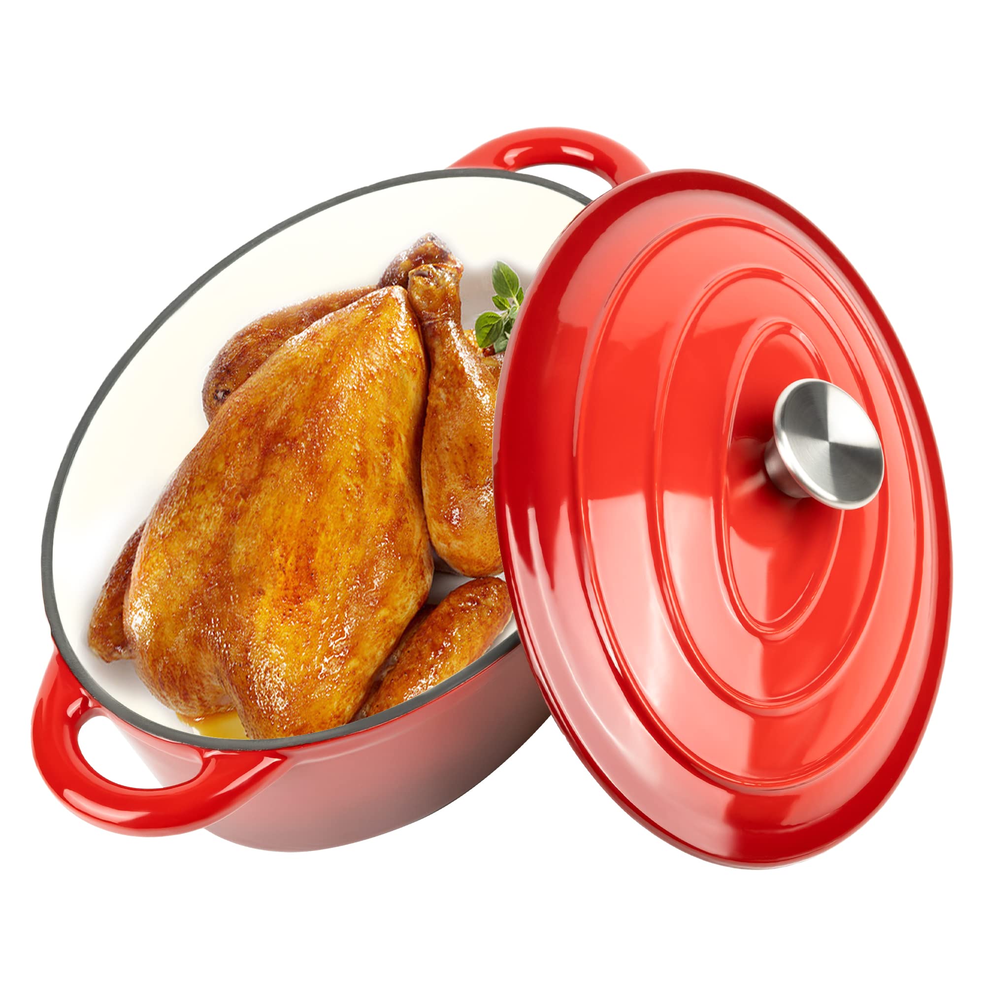 Kerilyn 4.5 Qt Enameled Oval Dutch Oven Pot With Lid And Dual Handles, Cast Iron Dutch Oven For Cooking, Bread Baking, Non-Stick