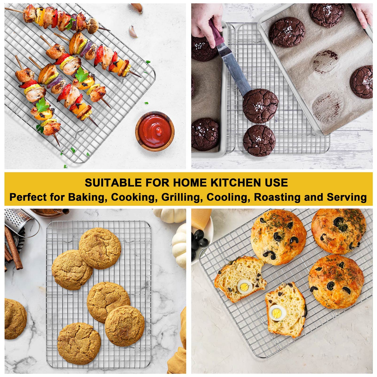 P&P Chef Cooling Racks Set Of 2, Stainless Steel Grid Wire Rack For Cooking Roasting Drying, 11.75'' X 9'' X 0.75'', Oven & Dish