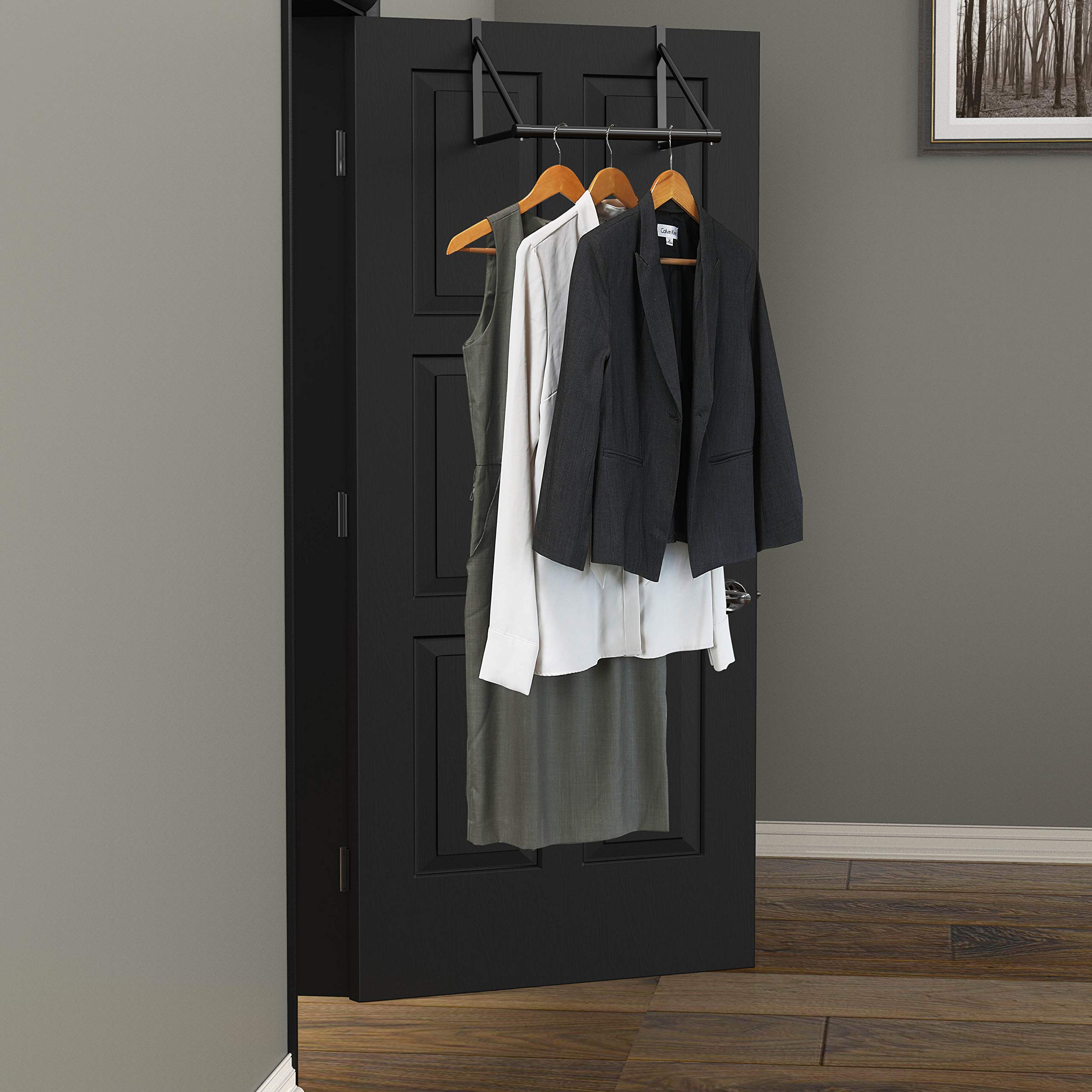 Simple Houseware Over The Door Clothes Hanging Rod  Black