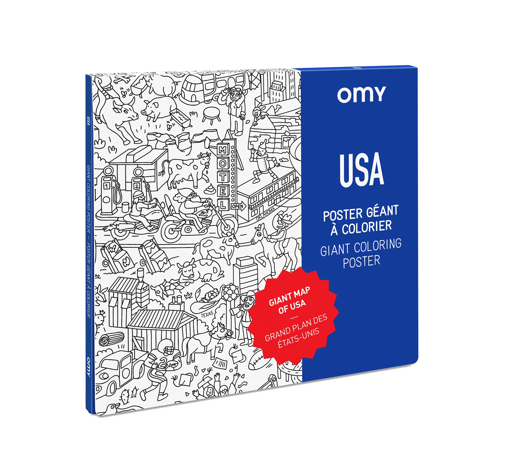 Omy Giant Coloring Poster - USA - Map of the USA | Discover the Landmarks and Key Places Across the United States | 40 x 28 Inch