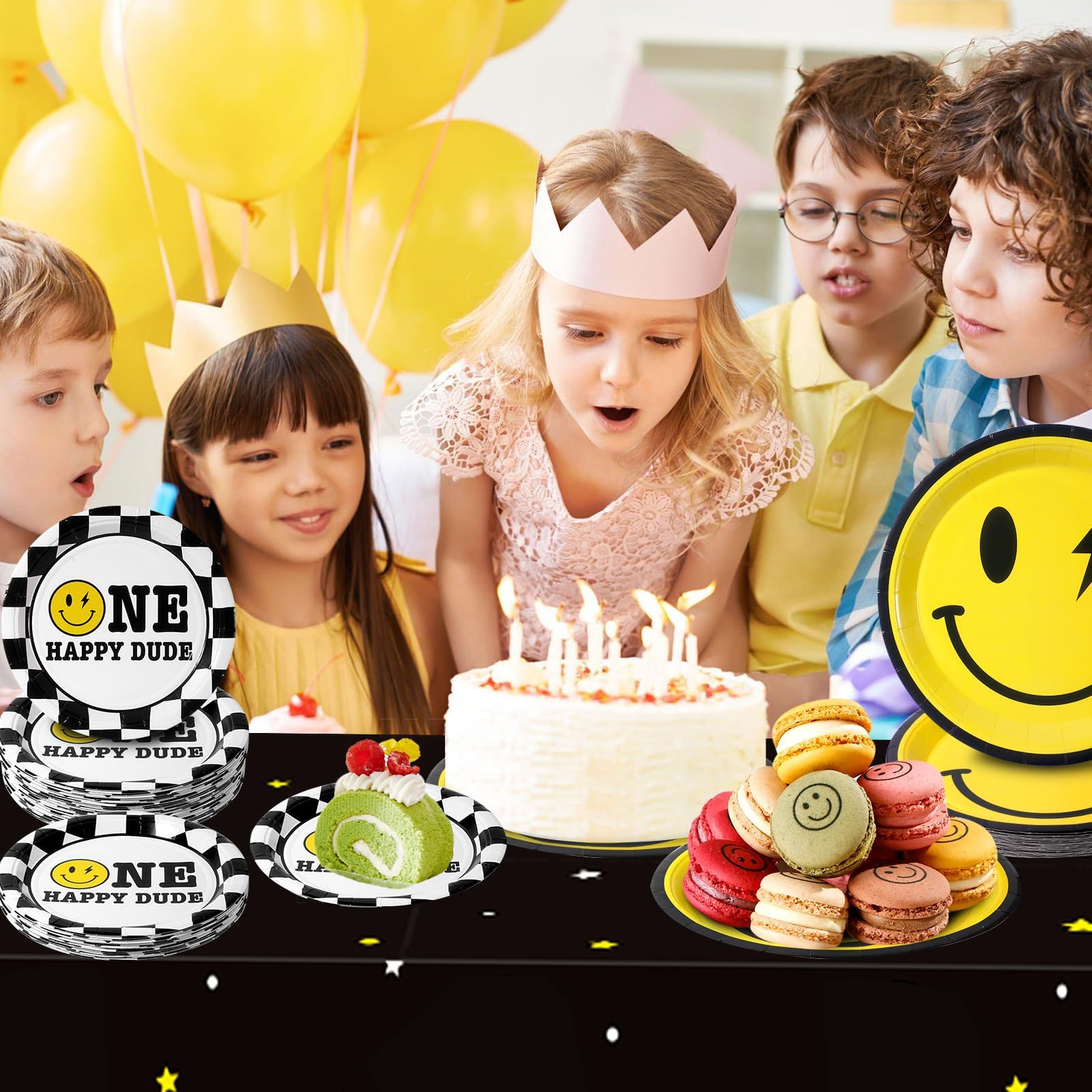 One Happy Dude Birthday Plates Yellow Smile Face Party Plates One Happy Dude Paper Plates Cups Napkins Decor Disposable Party Fa
