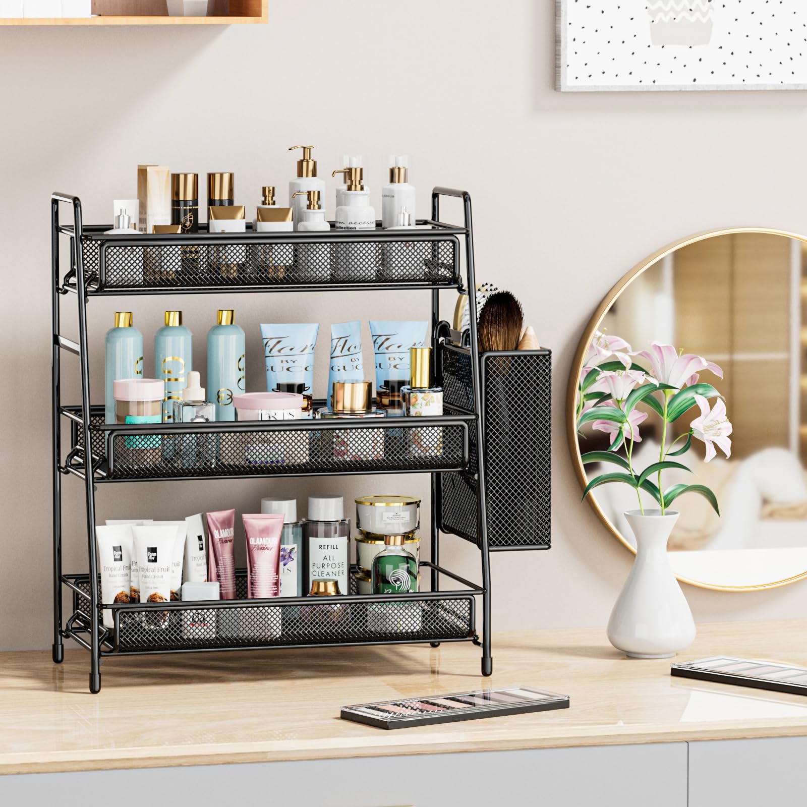 Eknitey Bathroom Countertop Organizer Shelf - 3 Tier Counter Spice Rack Metal Makeup Rack Small Coffee Station Organizer For Sin