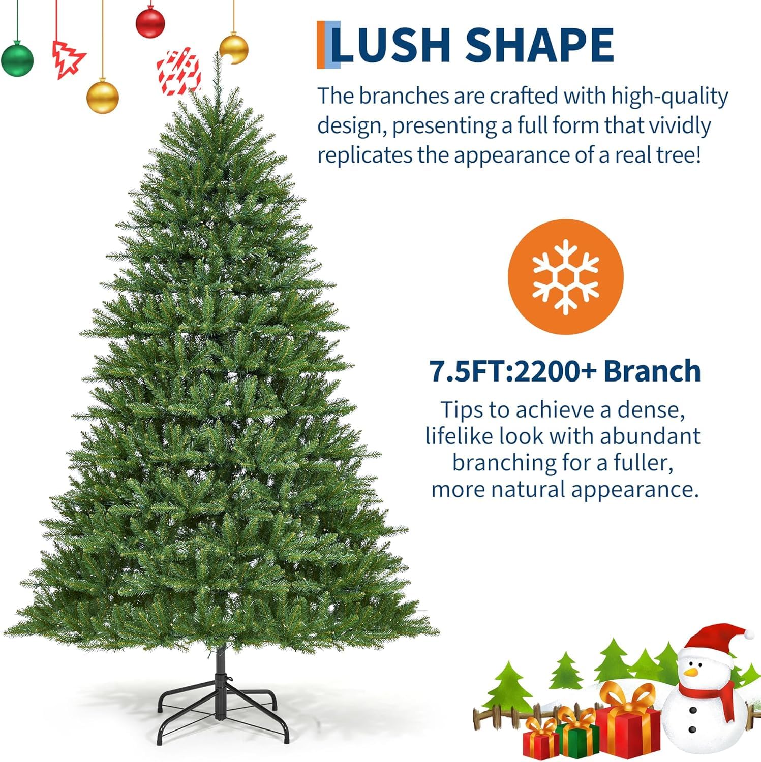 GarveeHome 7.5 ft Pencil Christmas Tree, Pre-Lit Frosted Artificial Tree, Skinny Xmas Trees Holiday Decoration, with LED Light a