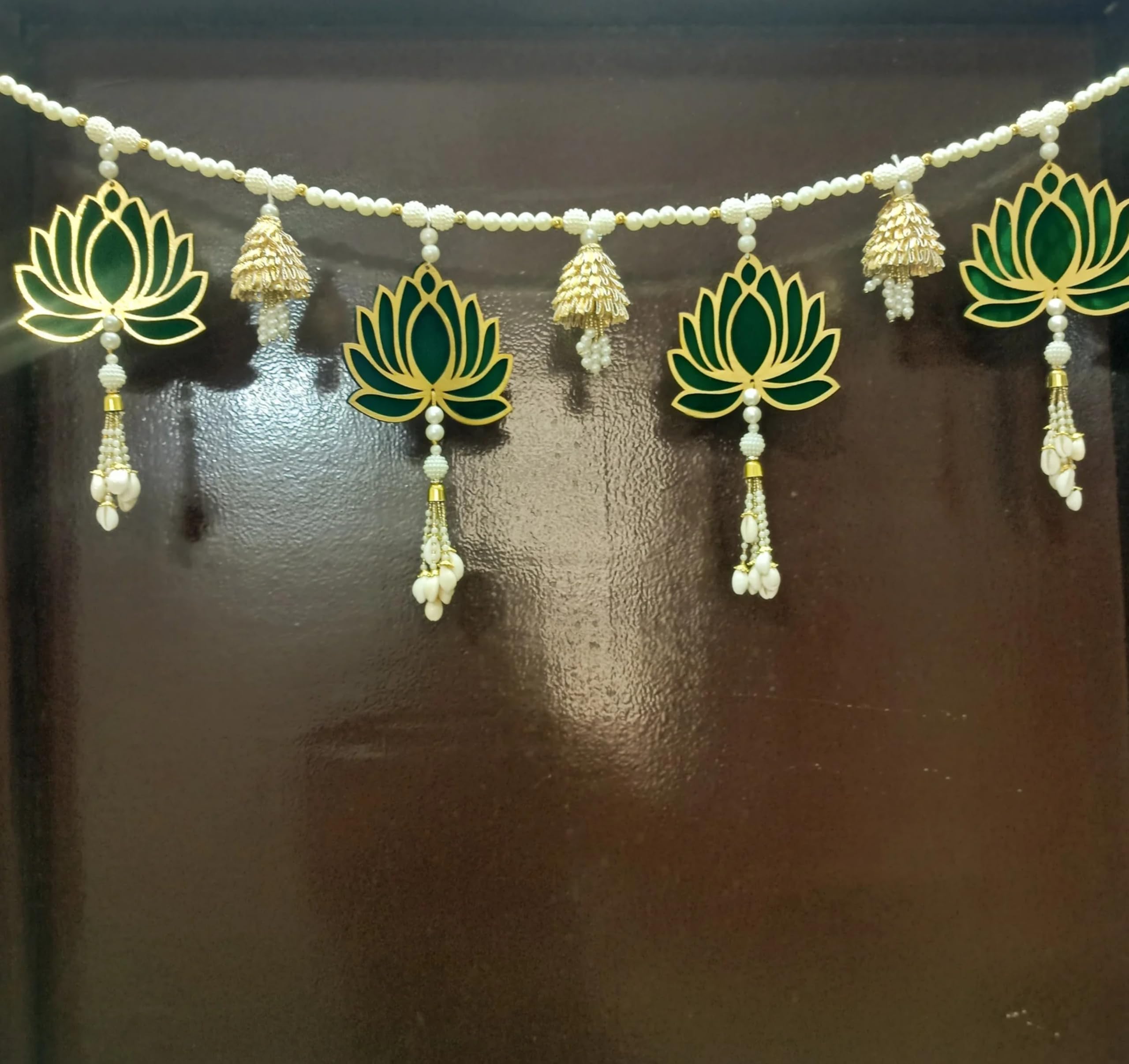 Rr Crafts Handmade Door Hanging Dark Green Lotus Style Door Bandarwal Toran,Diwali Ganesh Pooja New Year Inauguration Wedding Fe