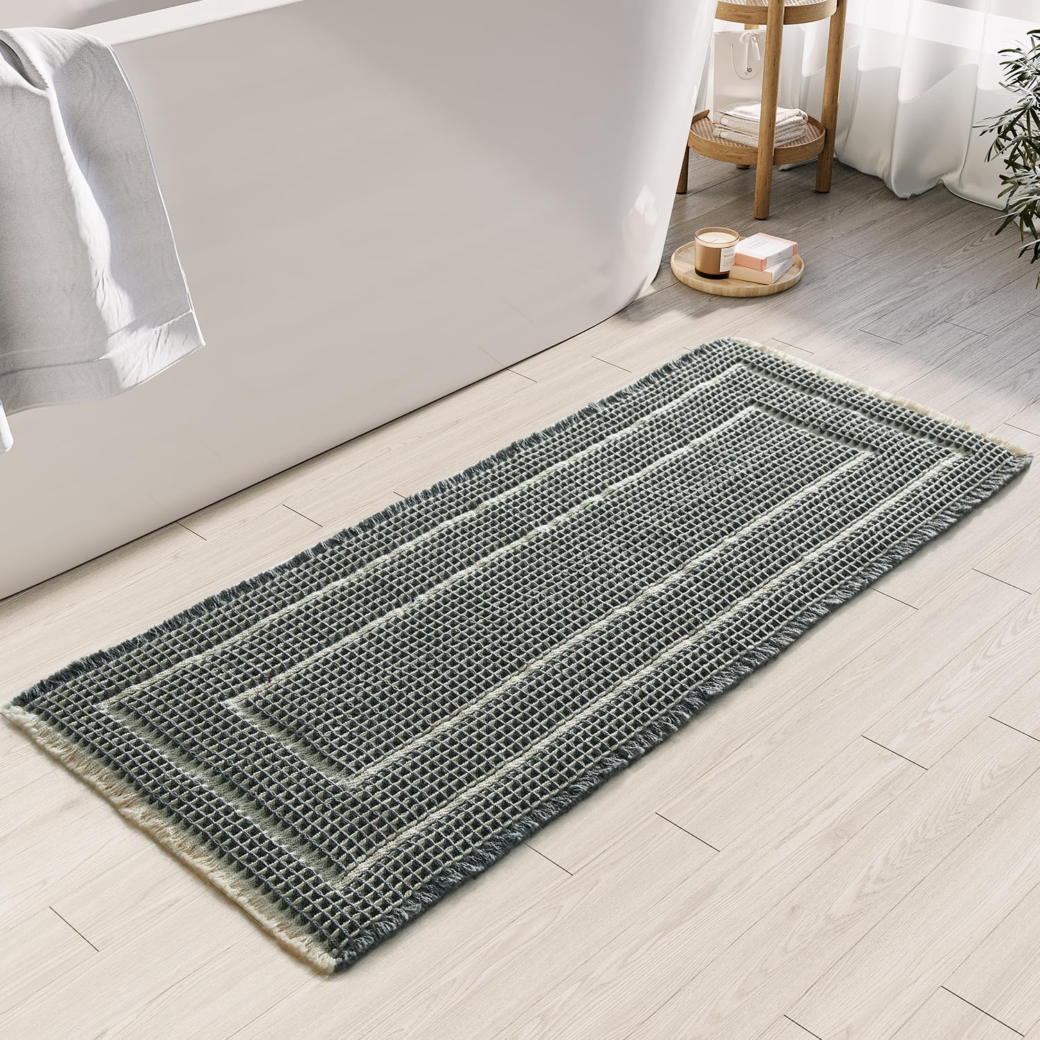 Bululom Woven Bath Mat,Upgraded Waffle Self Drying Bathroom Mat,Super Absorbent Non Slip Bathroom Drying Mat,Bathroom Rugs Non S