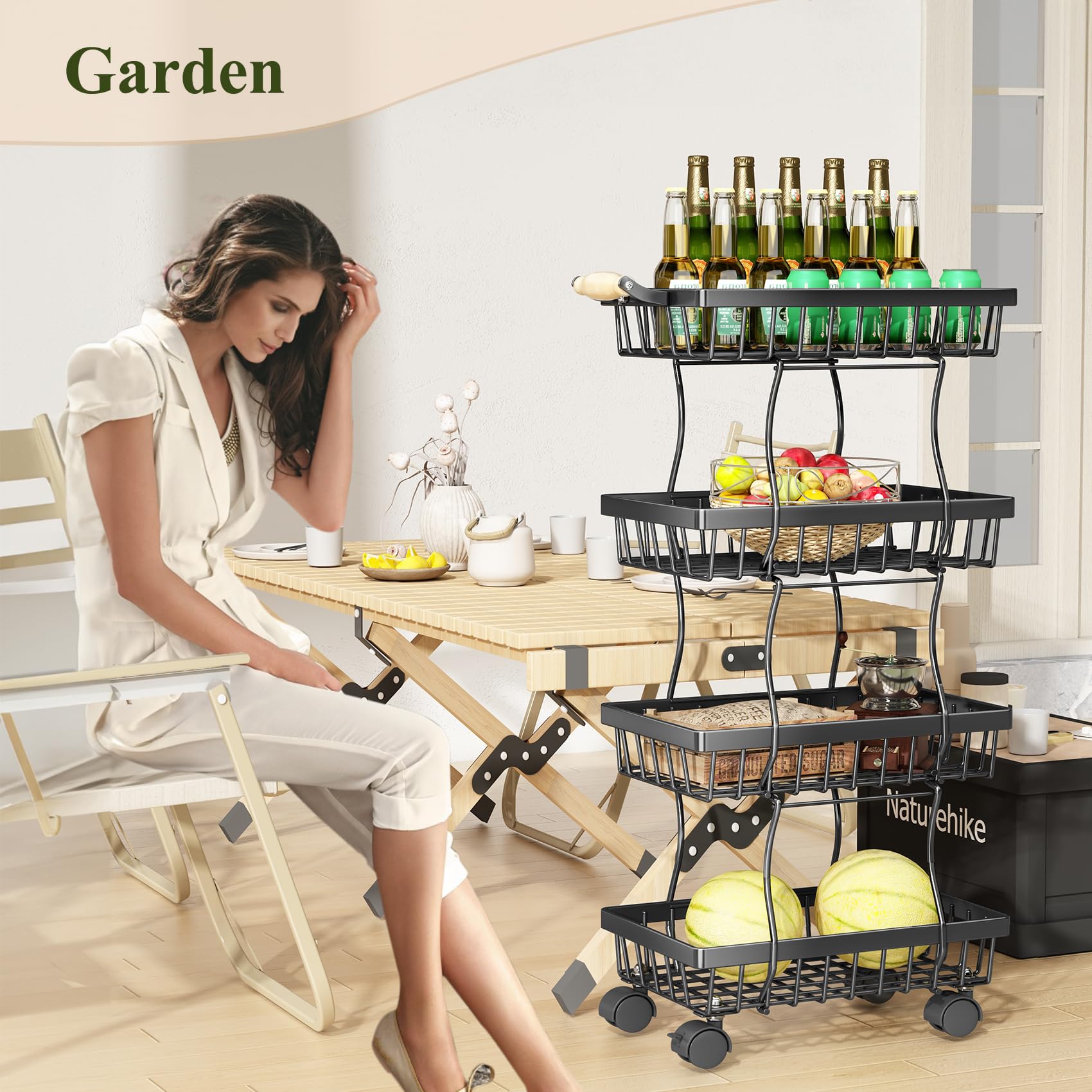 Fruit Vegetable Basket For Kitchen Organizers - 4 Tier Stackable Metal Wire Basket Stand, Black