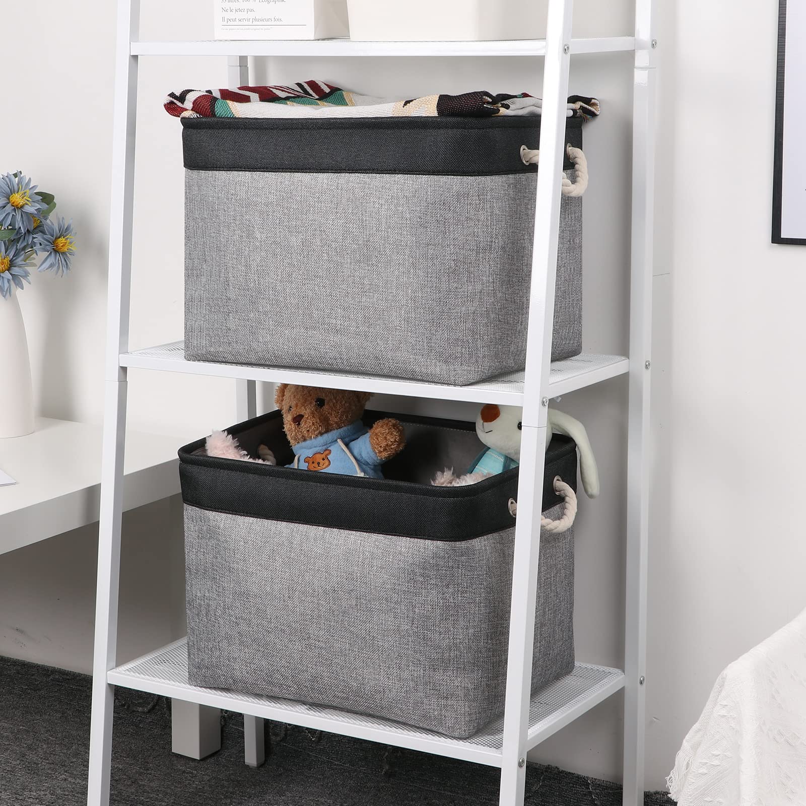 Bidtakay Fabric Storage Baskets With Handles [2-Pack] Large Canvas Organizer 16'' X 11.8'' X 11.8'' Foldable Tall Baskets Rectan