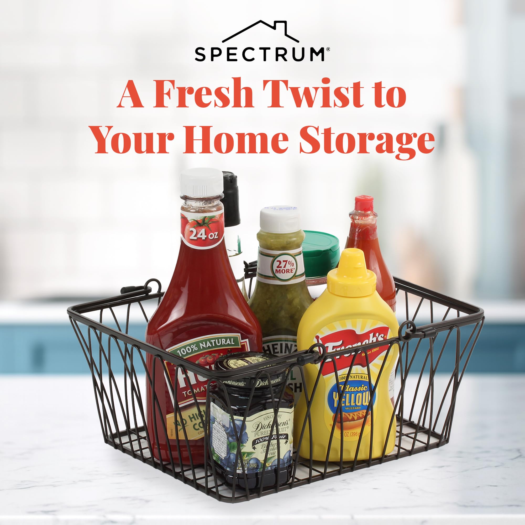 Spectrum Diversified Twist Storage Handles  Modern Farmhouse D?cor Farmer?s Market-Style Wire Basket for Organizing Bathroom  Pantry & Craft Room  Medium  Black