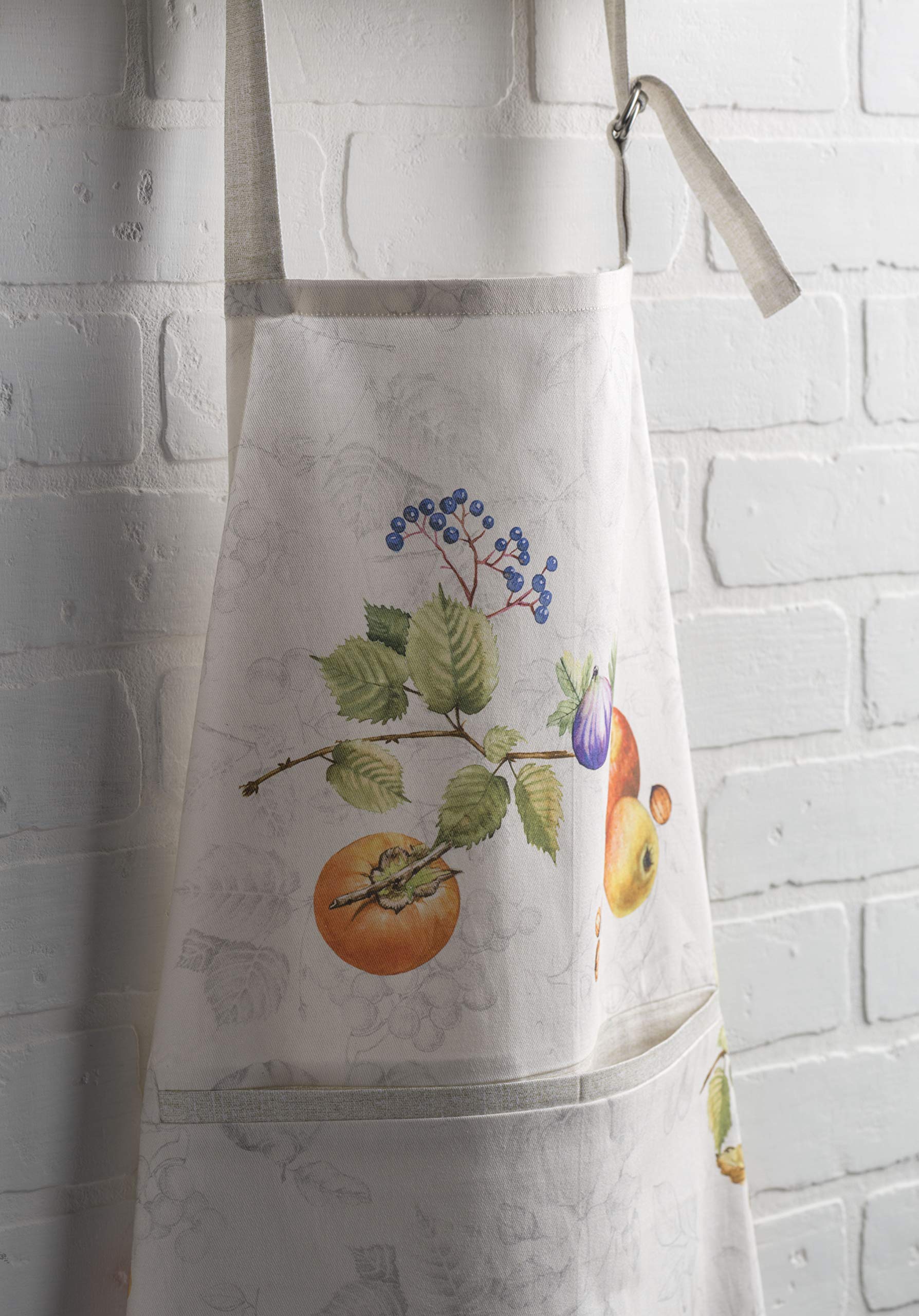 Maison D' Hermine Fruit D'Hiver 100% Cotton 1 Piece Kitchen Apron With An Adjustable Neck & Hidden Centre Pocket With Long Ties
