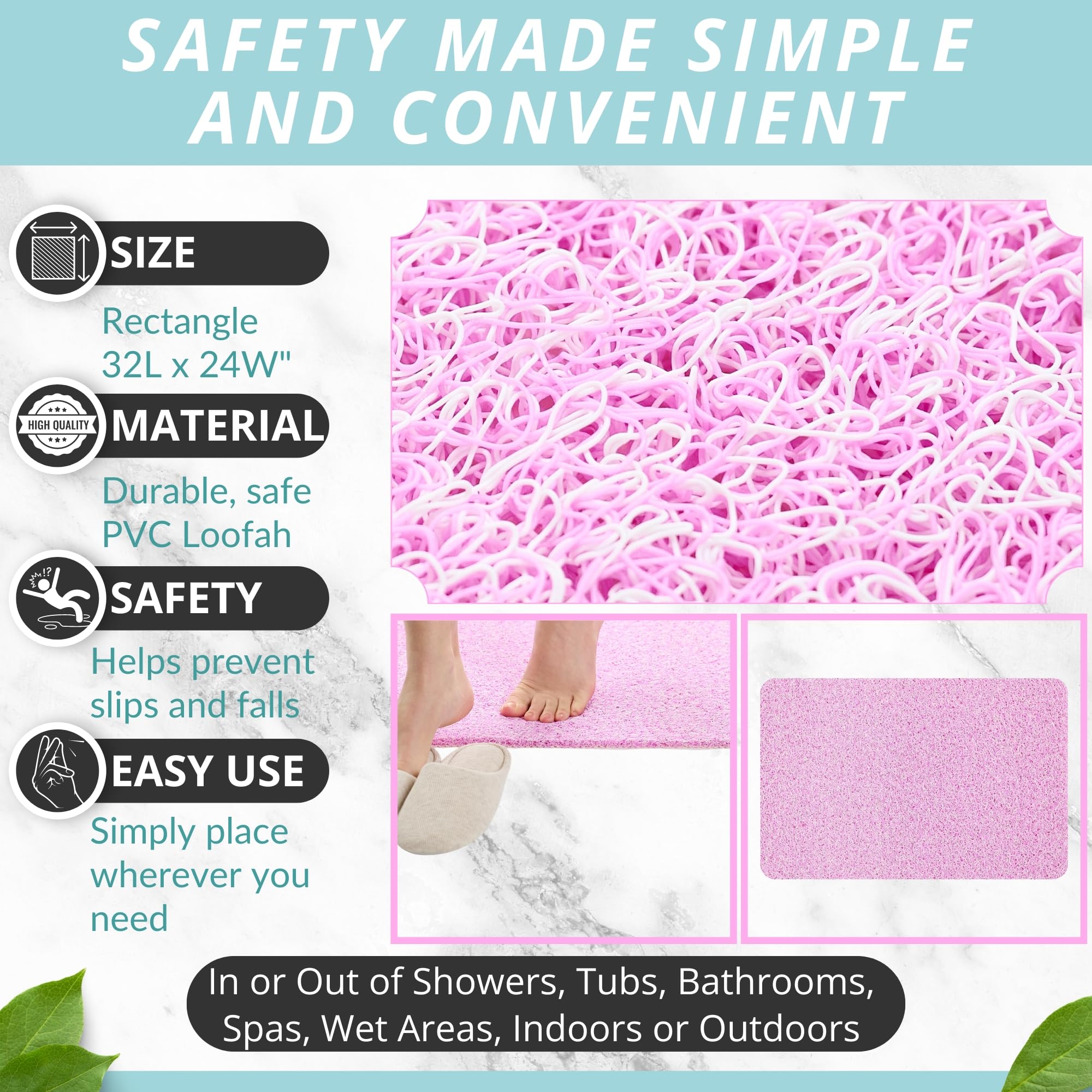 Loofah Shower Mat Non Slip - Anti Slip Shower Mats For Inside Shower, Tub, Bathroom, Wet Areas - Soft Bath Mat Without Suction C