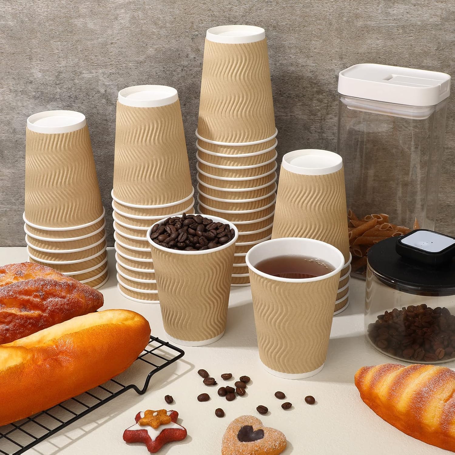Swastha Hygiene Disposable Ripple Paper Cup For Hot Coffee/Drinks For Party (200 Ml, Brown) Pack Of 50