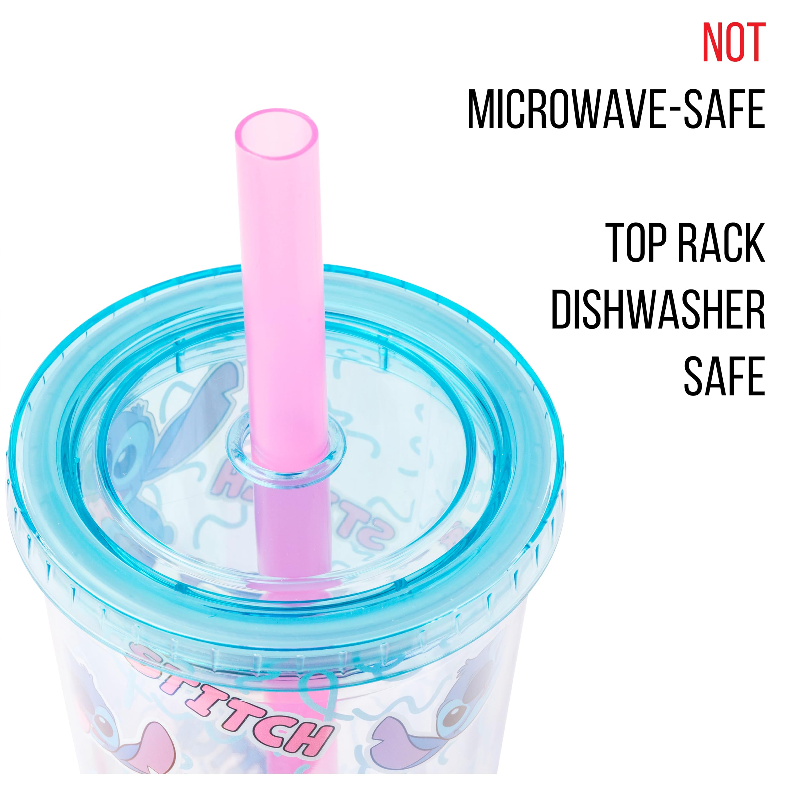 Silver Buffalo Disney Lilo And Stitch Snacking Pattern Plastic Boba Tumbler With Lid And Straw, 24 Ounces