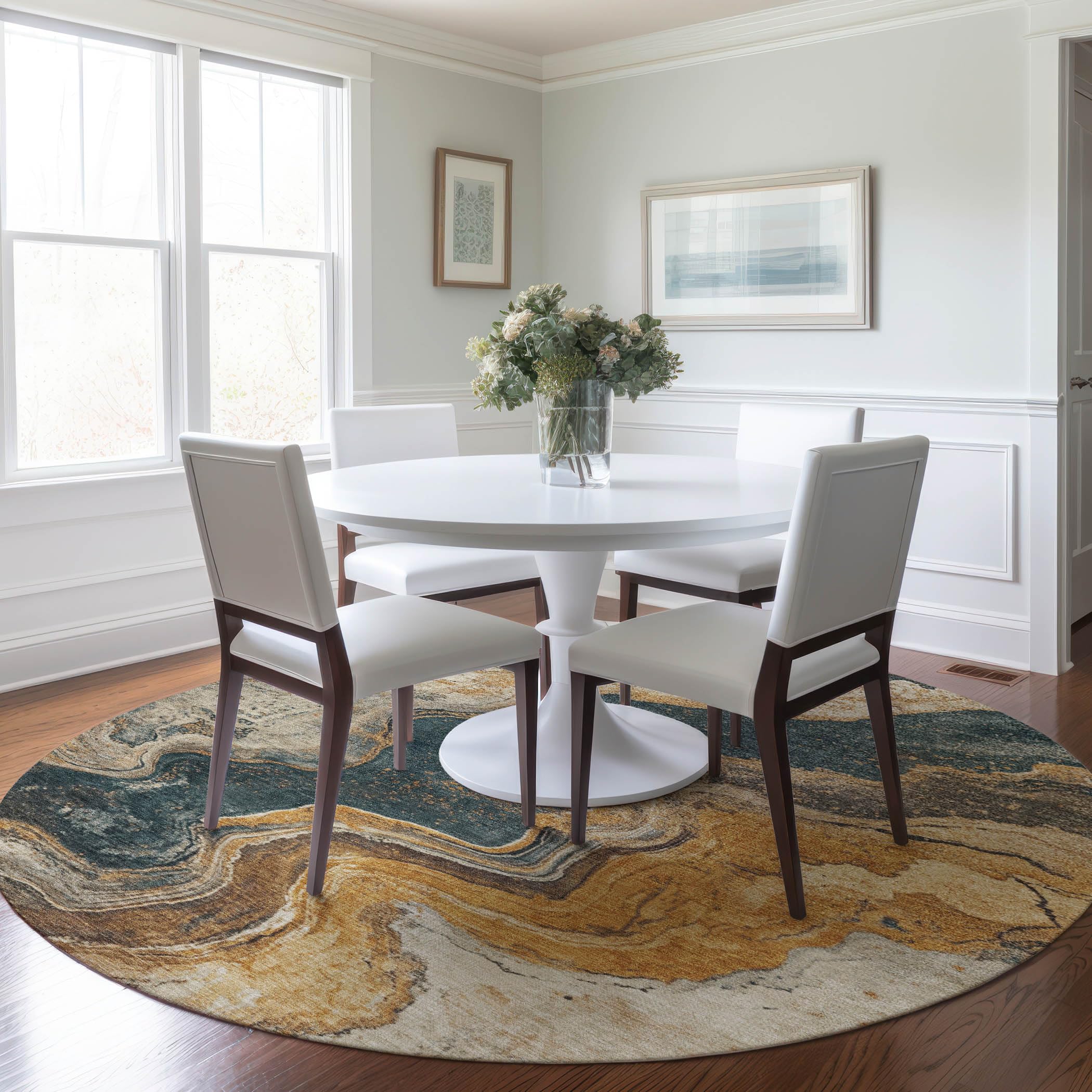 Machine Washable Indoor/Outdoor Chantille Linen 8 x 8 Round Rug