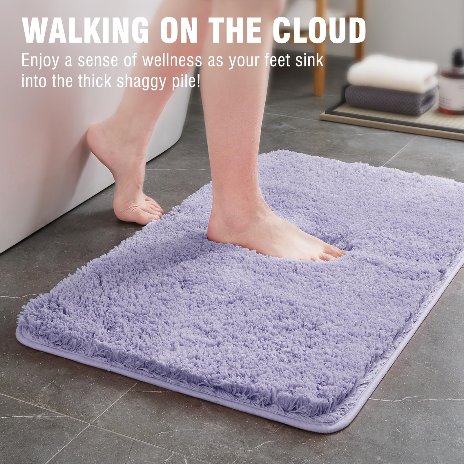 TECHMILLY Super Soft Shaggy Bathroom Rugs  Absorbent Thick Non Slip Microfiber Bath Rugs  Quick Dry Machine Washable Bath Mat for Bathroom Floor  Bathtub and Shower 20''x32''