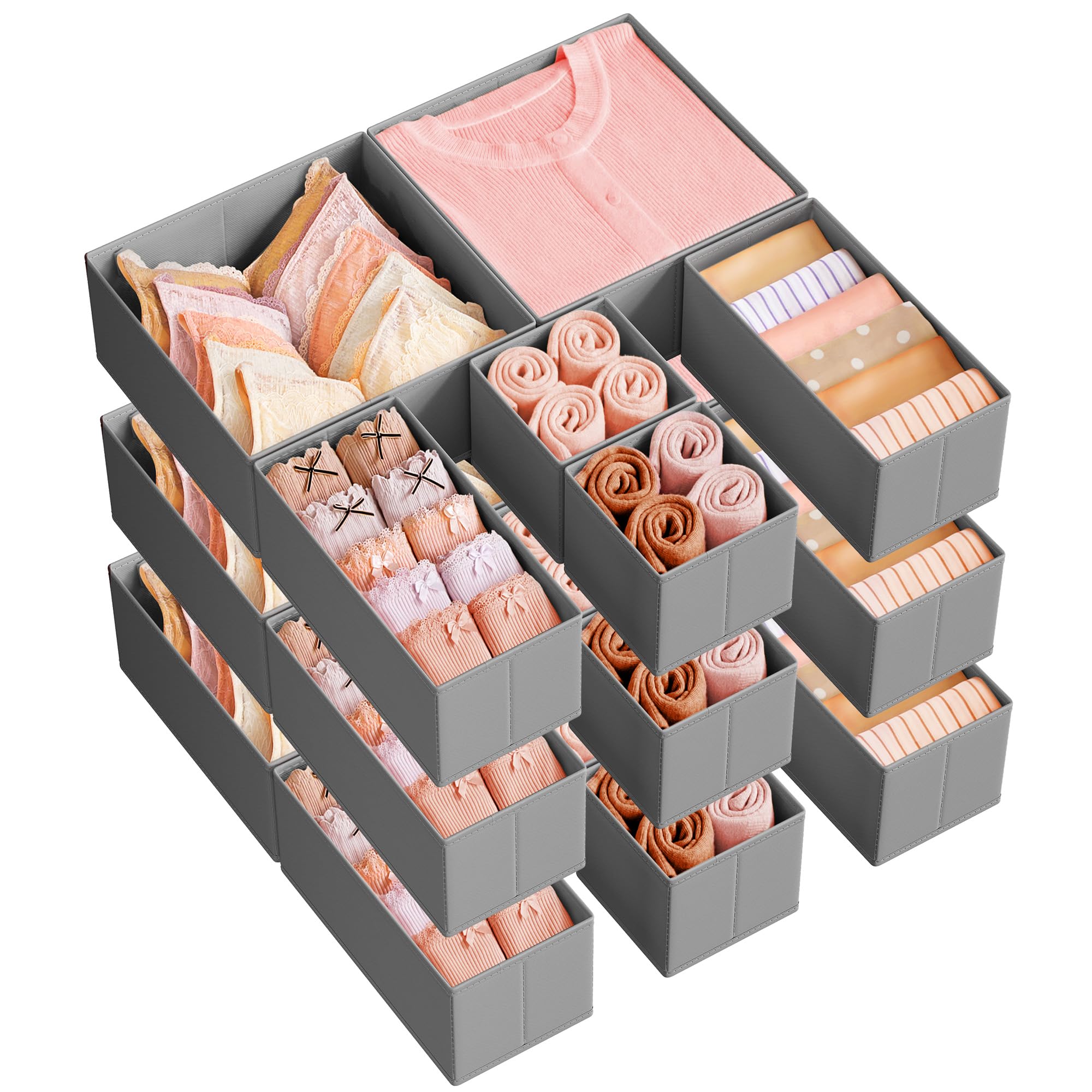 SONGMICS Drawer Organizers, Dresser Divider Organizers, Set of 18, Foldable Fabric Storage Boxes for Socks, Underwear, Bras, Tie