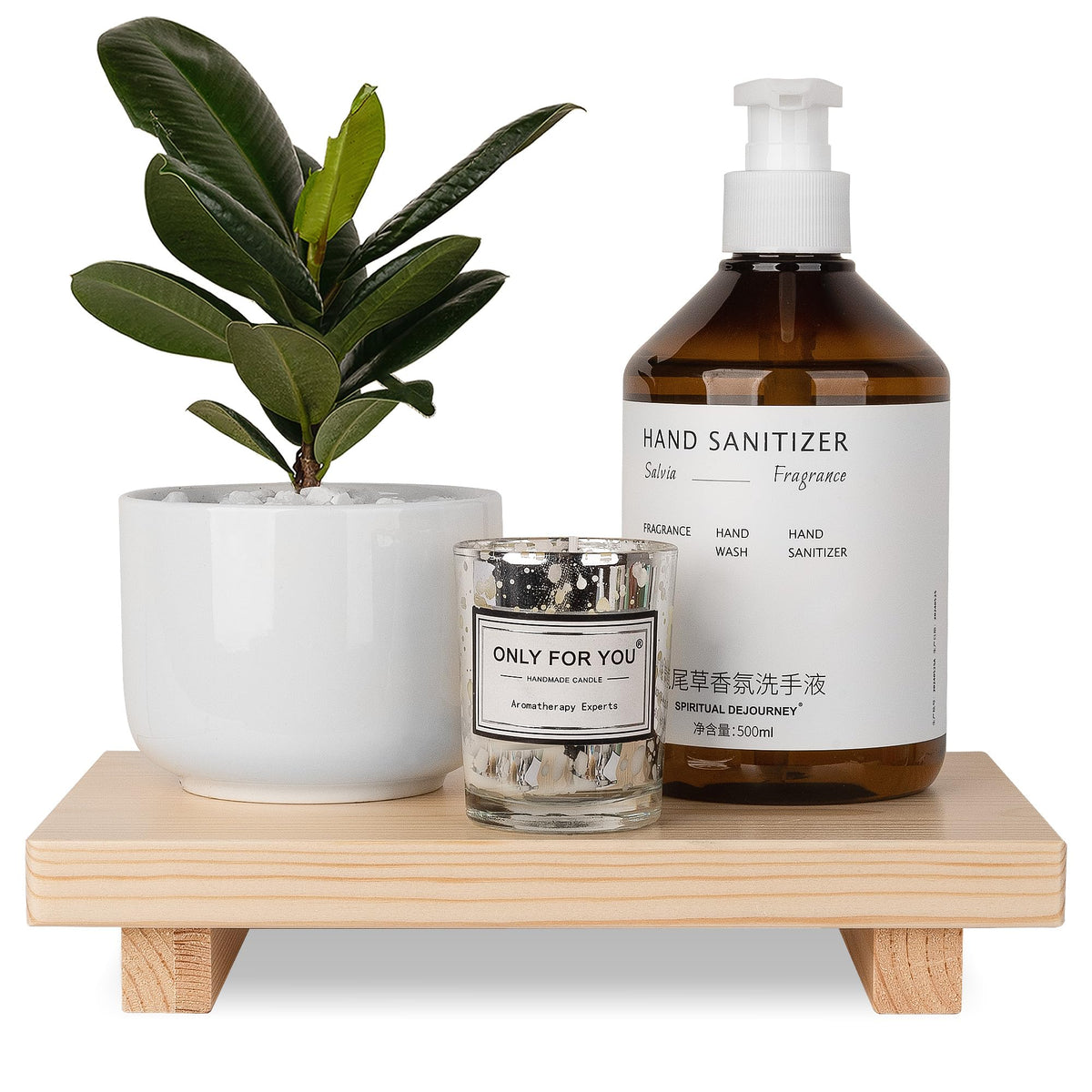 Bathroom Counter Organizer Wood Pedestal Stand Farmhouse Decorative Tray Soap Holder For Kitchen Decor, 9'' X 6'' - Burlywood