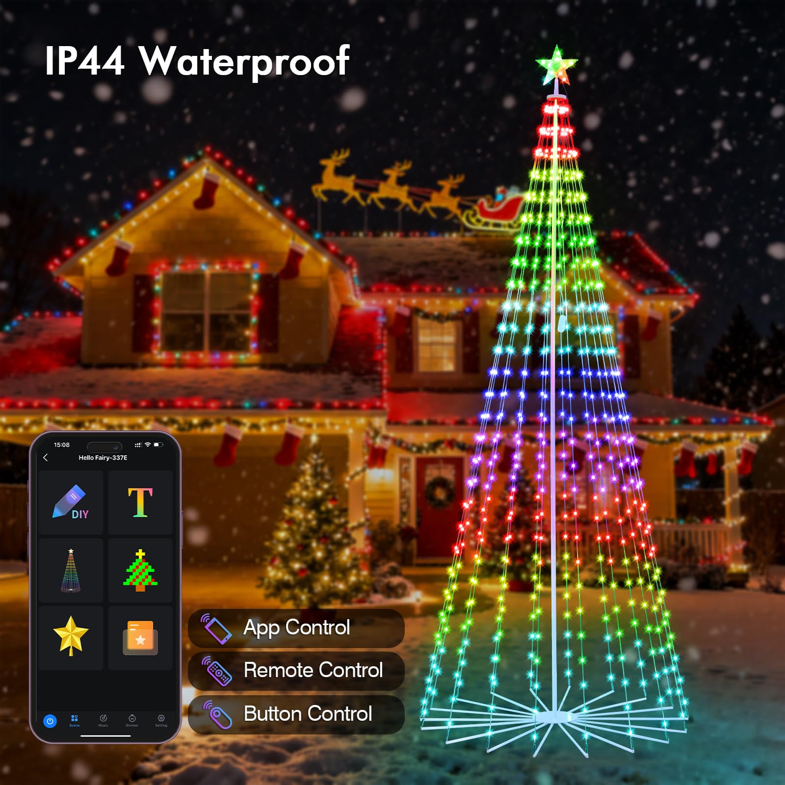 HOLILLUMA 10FT Outdoor Christmas Tree, RGB Color Changing Pre-lit Smart Cone Christmas Tree with LED Lights, App&Remote Control,
