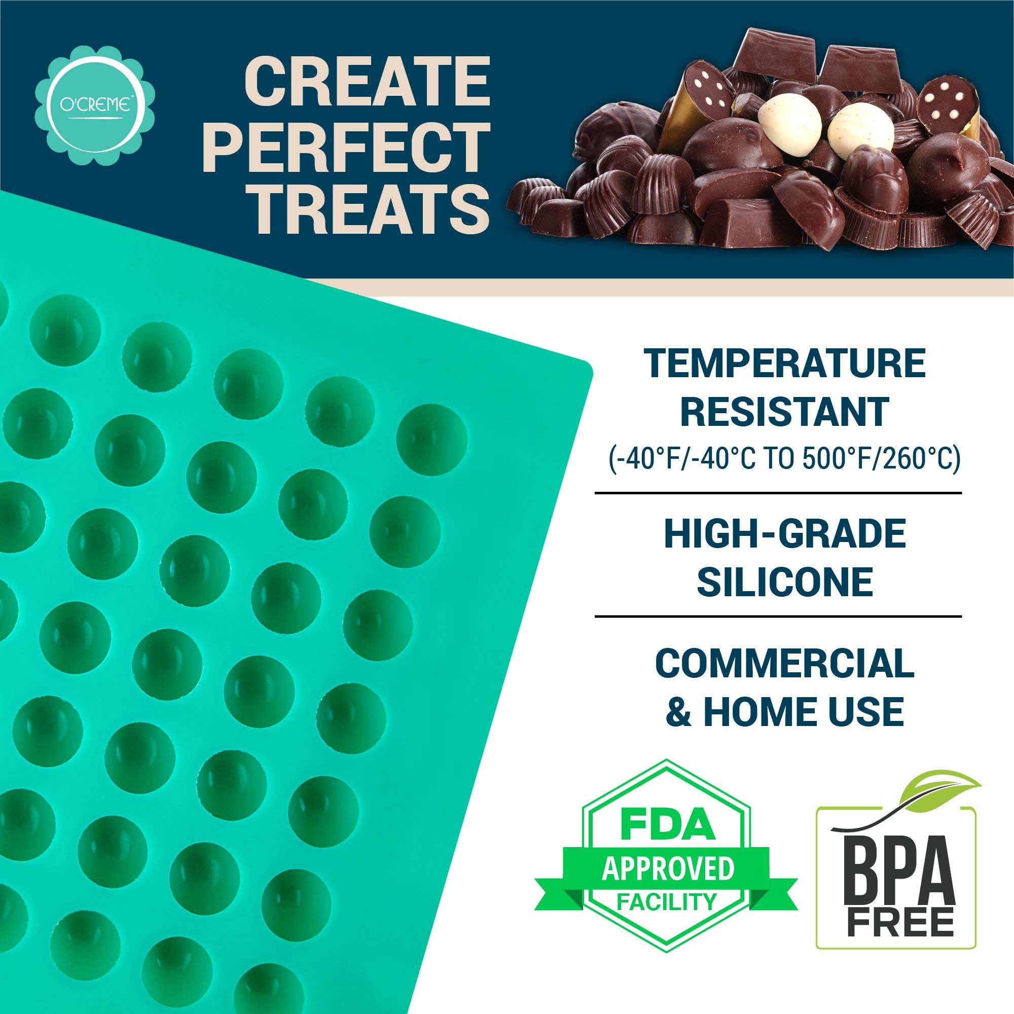 Ocreme Round Silicone Mold For Chocolate Truffles, Ganache, Jelly, Pralines And Caramels (30Mm Diameter X 25Mm High)