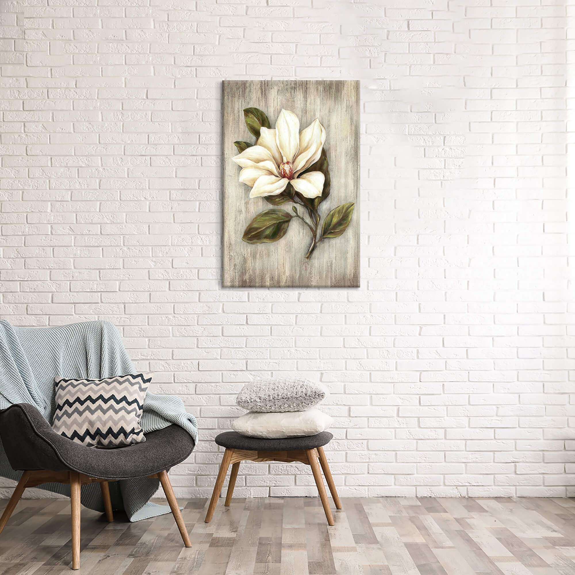 Sd Soft Dance Flower Artwork Canvas Wall Art: White Magnolia Picture Floral Painting Prints For Wall (36 ' ' X 24 ' ' X 1 Panel)