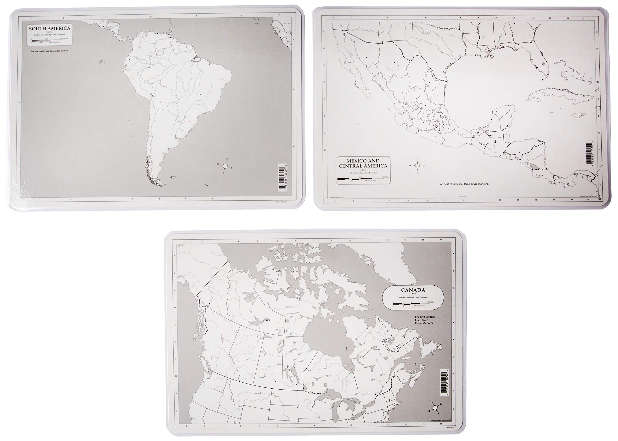 Painless Learning Educational Placemats South America Central America And Canada Maps Set Non Slip Washable