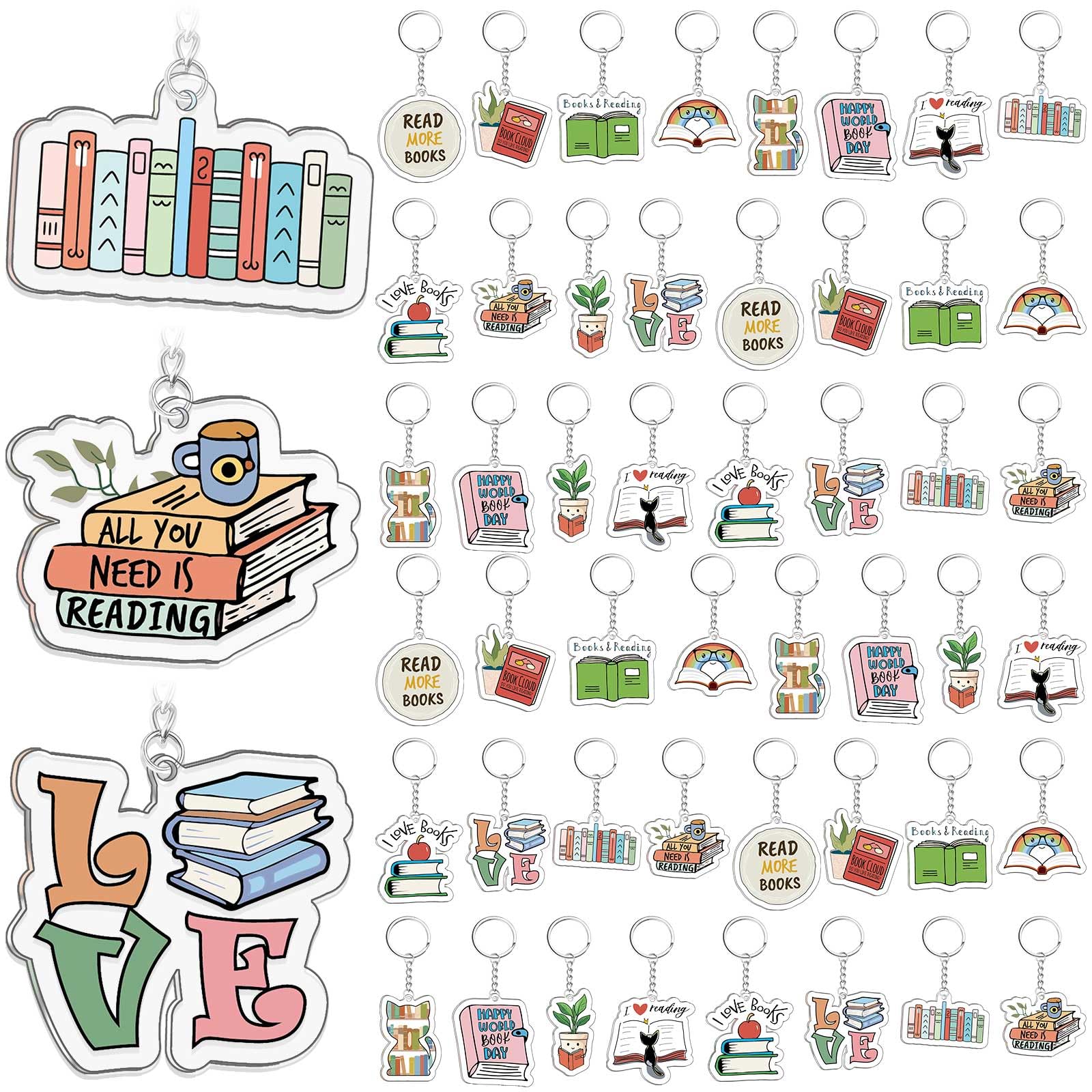 Equsion 48 Pcs Book Lovers Gifts Funny Book Keychain Bookish Party Favor Accessories, Birthday Gifts for Women (Stylish)