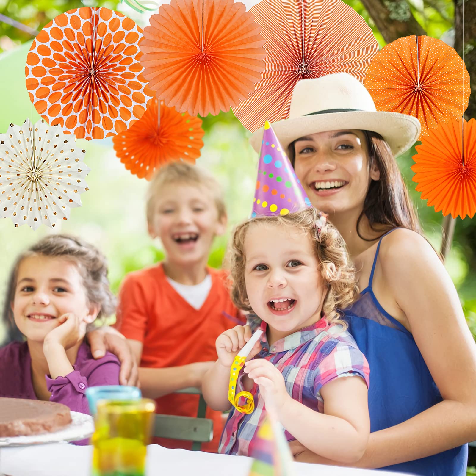 Easy Joy Paper Fans Party Decorations Orange Hanging Paper Fans Sunshine Party Decorations Birthday Wedding Home Classroom Party