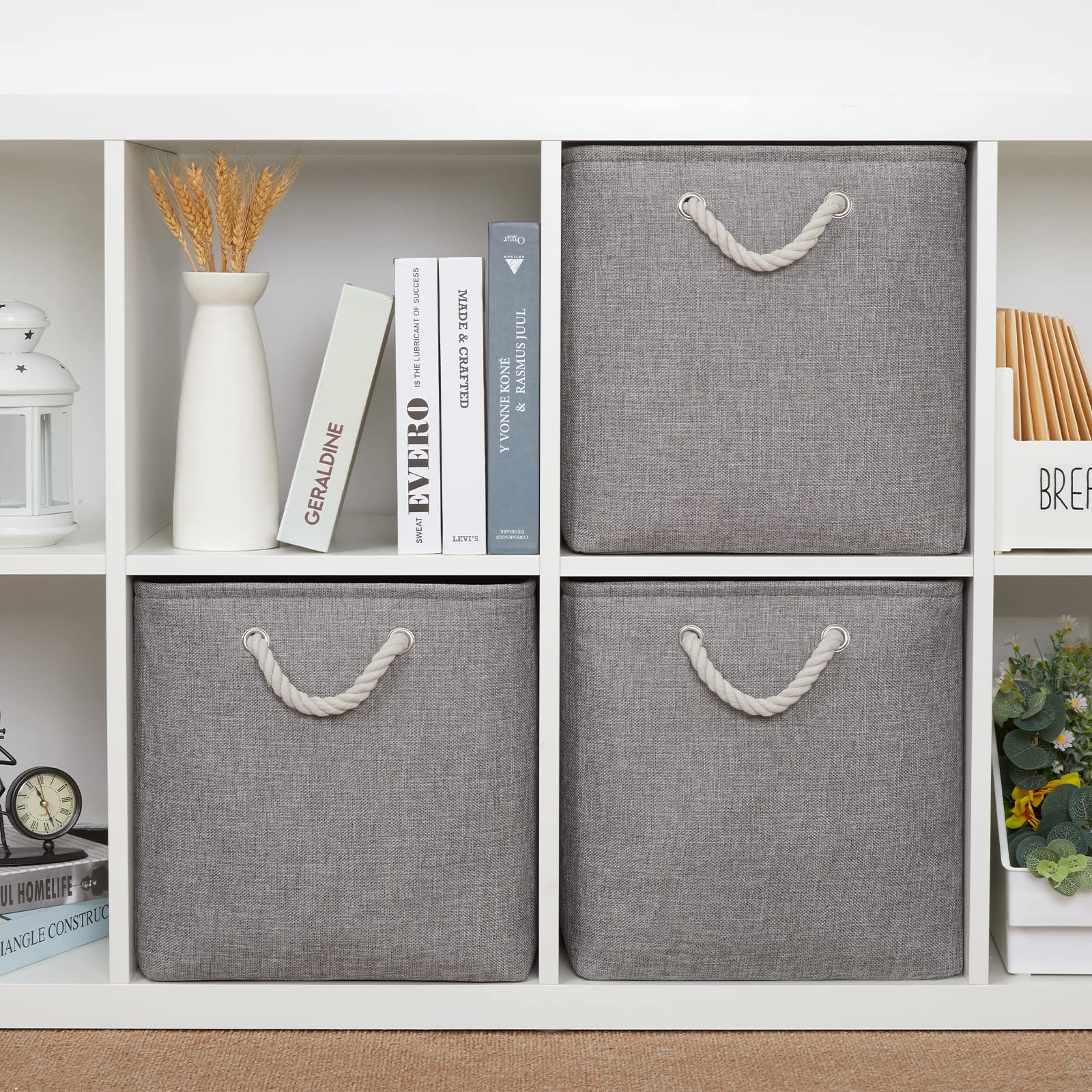Bidtakay Grey Baskets Foldable Storage Cube Bins 13X13X13 Cube Storage Organizer Closet Set Of 3 Fabric Storage Baskets For Home