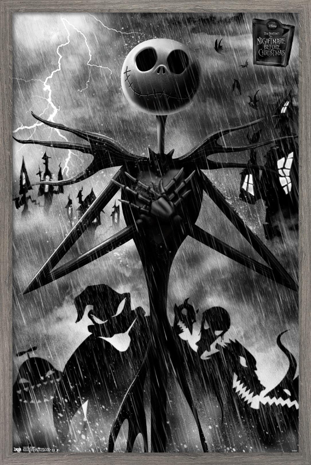 Trends International Disney Tim Burton'S The Nightmare Before Christmas-Shadows Wall Poster, 14.725'' X 22.375'', Barnwood Frame