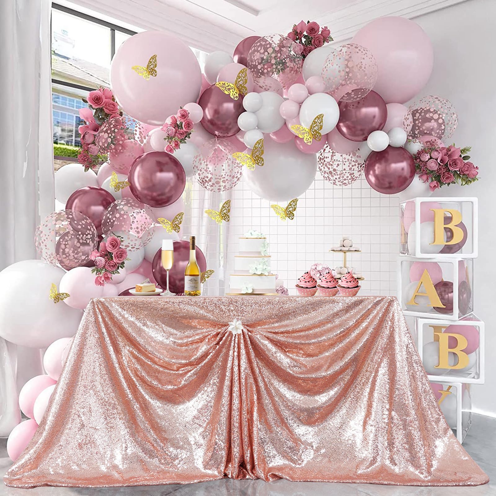Partydelight Sequin Tablecloth Rectangular 60''X120'' Rose Gold Table Cloth