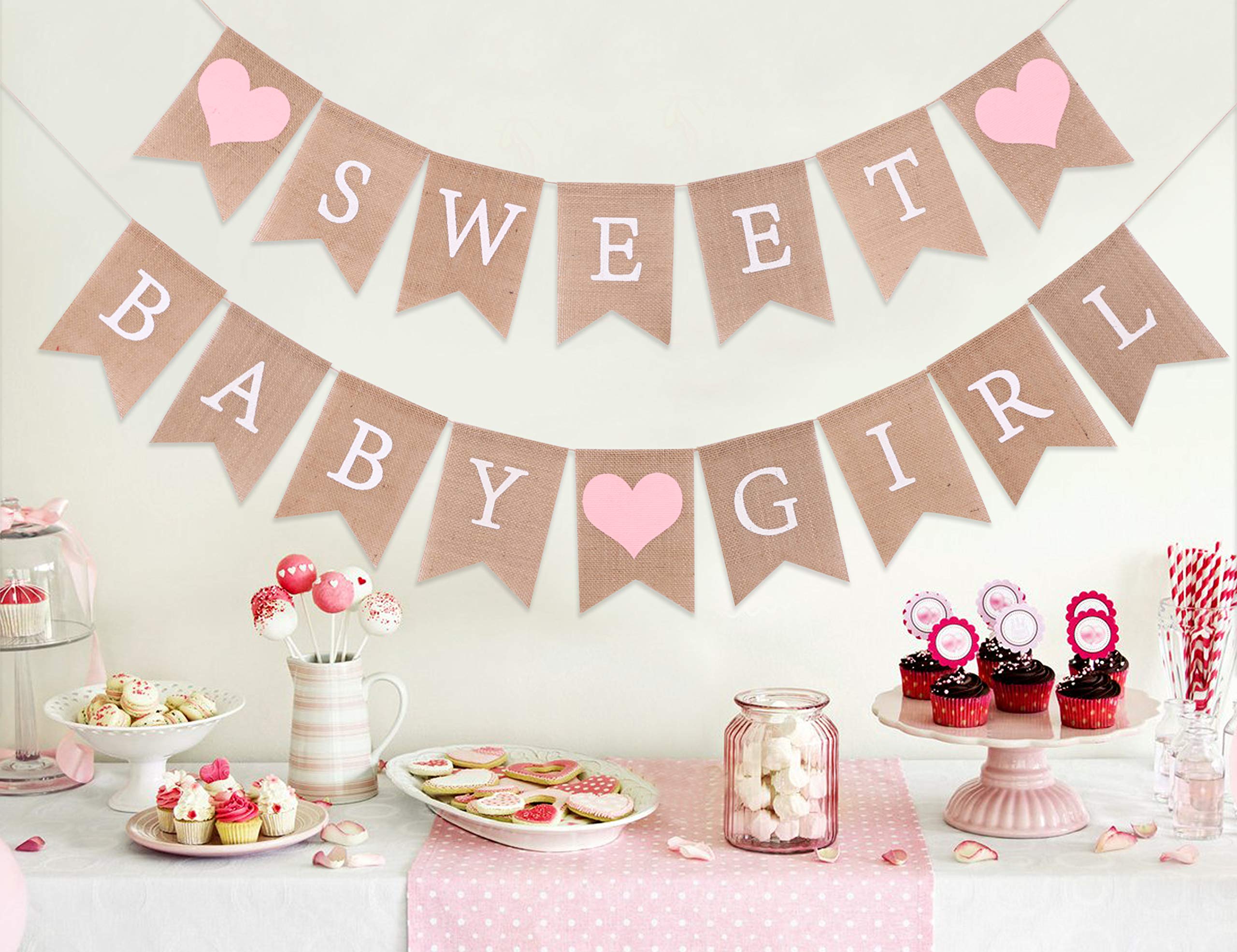Sweet Baby Girl Burlap Banner - Sweet Baby Boy Shower Decorations, Rustic Baby Shower Decorations, Photo Decoration Props (Sweet