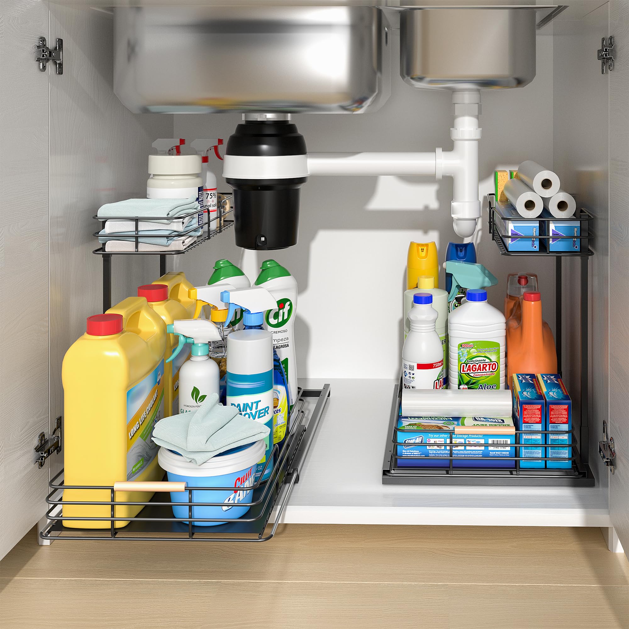 Lamu Under Sink Organizers And Storage, 2 Tier Bathroom Kitchen Cabinet Organizers And Storage, Pull Out Under Sink Storage Kitc
