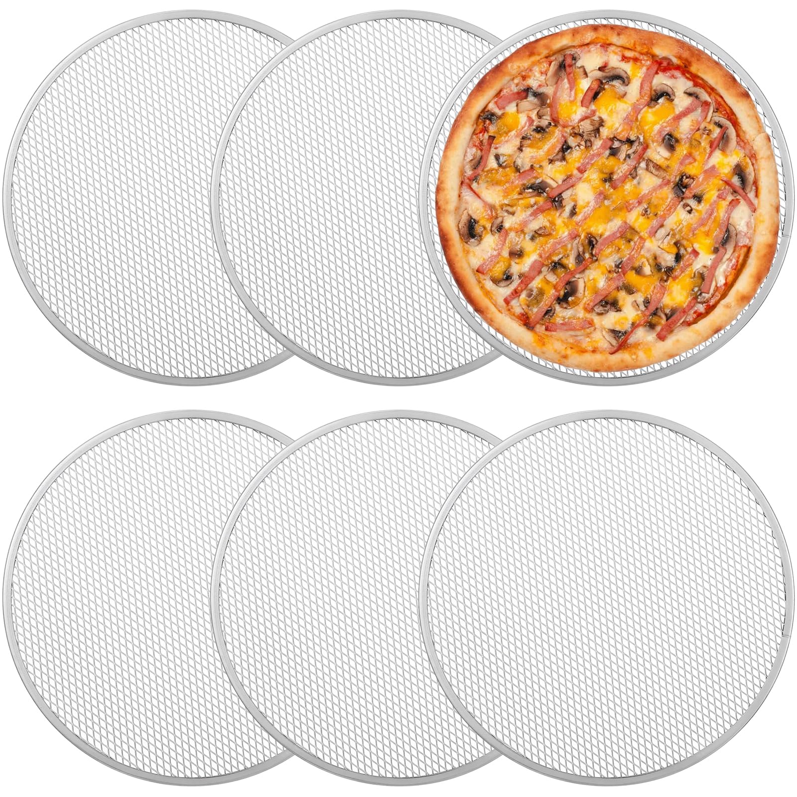 Xaajooio 6 Pcs Pizza Screen, 12 Inch Aluminum Pizza Pan and Baking Tray, Seamless Non Stick Mesh for Oven, RustFree Durable Com