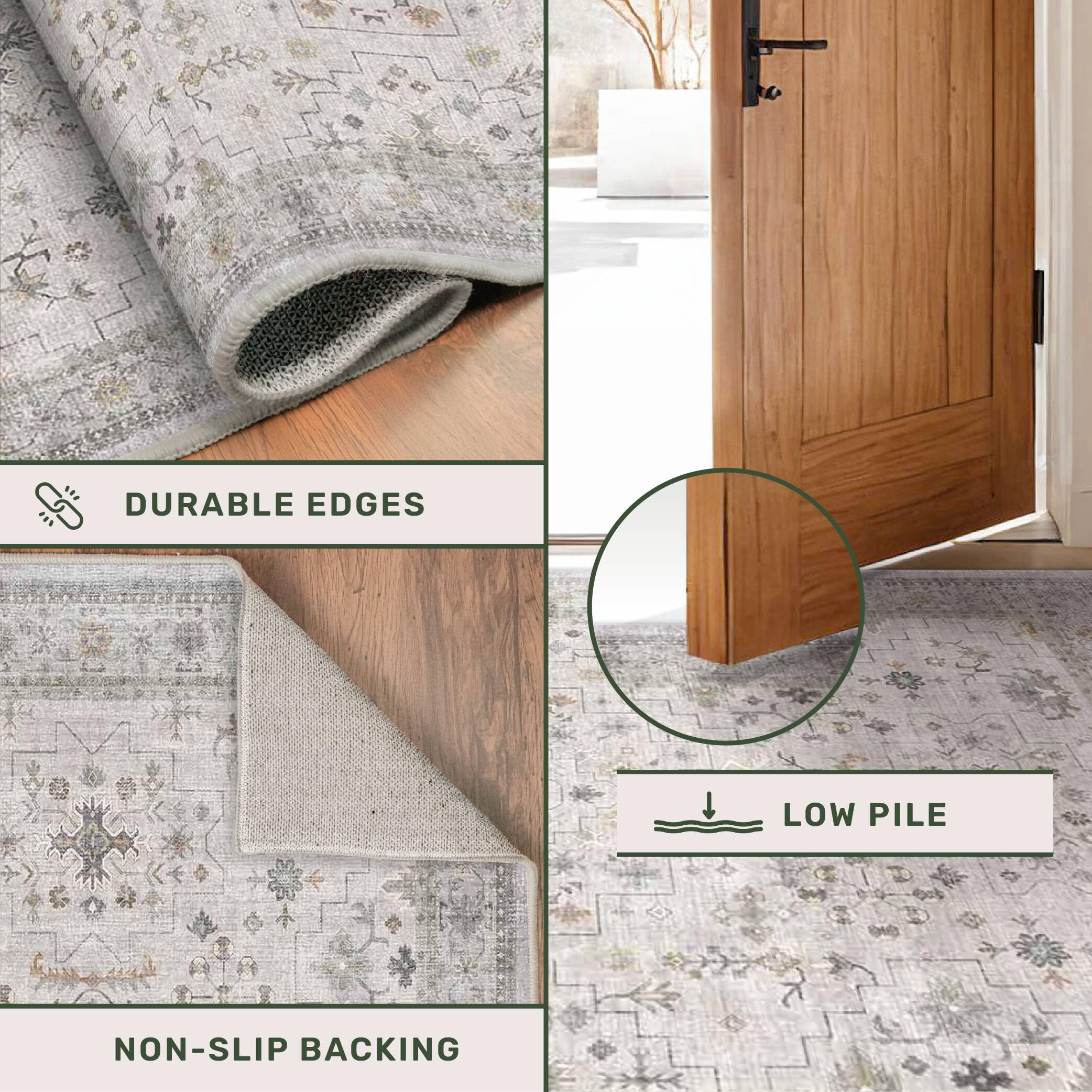 Hazo Haus Boho Light Grey Living Room Rug 10x14 - Modern Vintage Eclectic Floral Pastel Neutral Taupe, Washable Low Pile Non-Sli