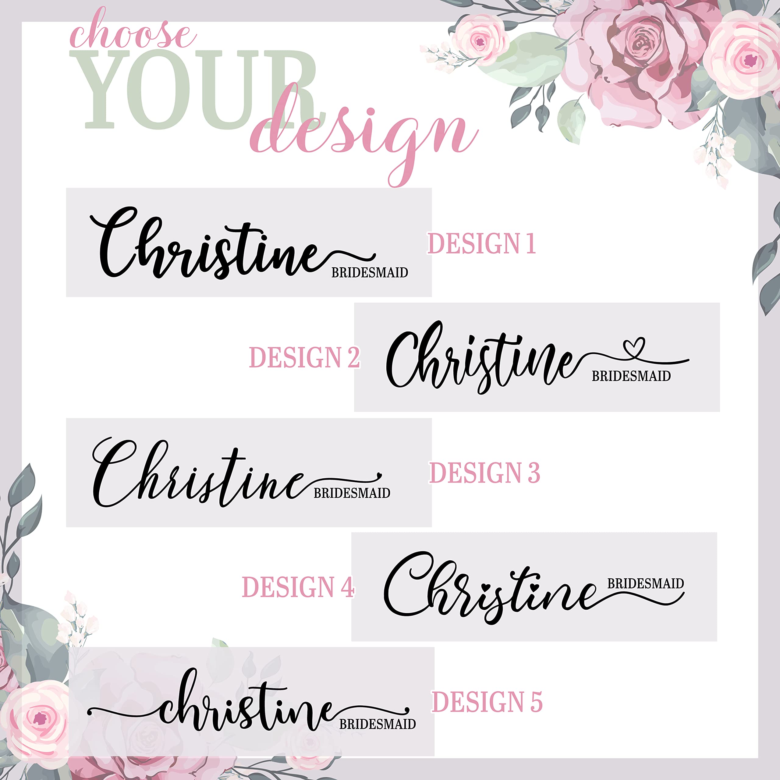 Lily'S Atelier Bridesmaid Gifts Set Of 5, Personalized Bridesmaid Tumbler W/Name And Title - 8 Vivid Colors, 5 Designs - 20 Oz E