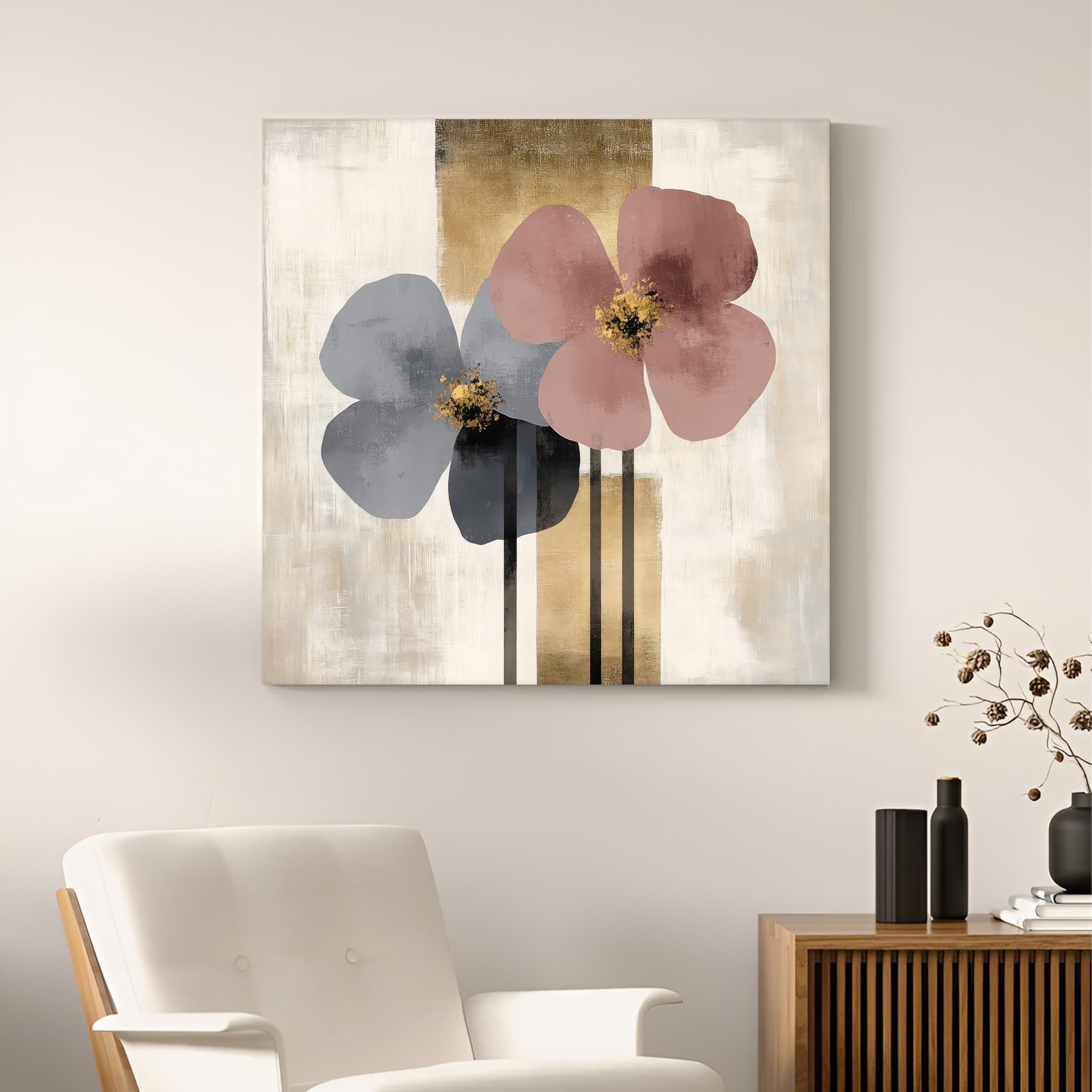 Paintingmantra Large Stretched Minimalist Floral Abstract Canvas Painting Wall Art Print,Decorative Modern Paintings For Home,Li
