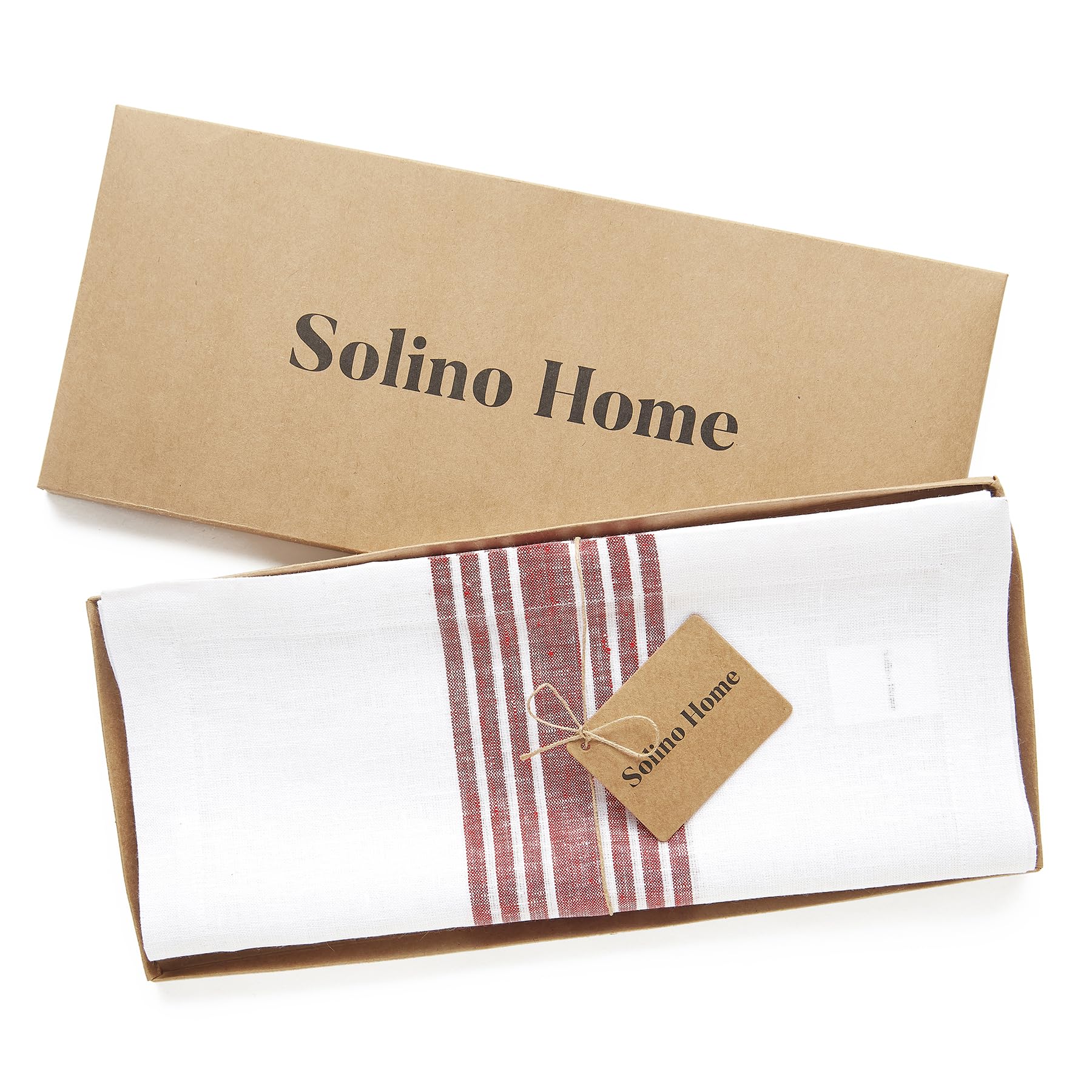 Solino Home Stripe Linen Table Runner 120 Inches Long - 100% Pure Linen Burgundy And White Dining Farmhouse Table Runner 18 X 12
