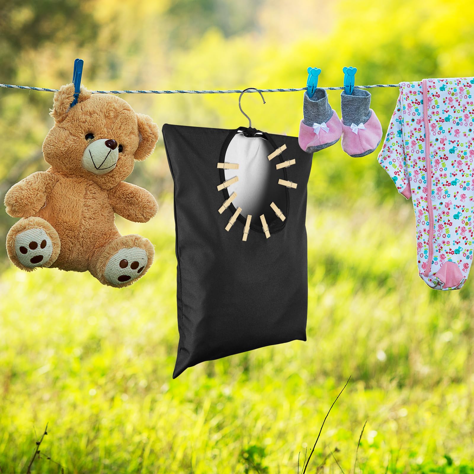 2 Pcs Clothes Pin Hanging Bag Black Clothes Pin Bag With Hanging Hook 15 X 11 Inch Black Laundry Canvas Clothes Pin Holder Water