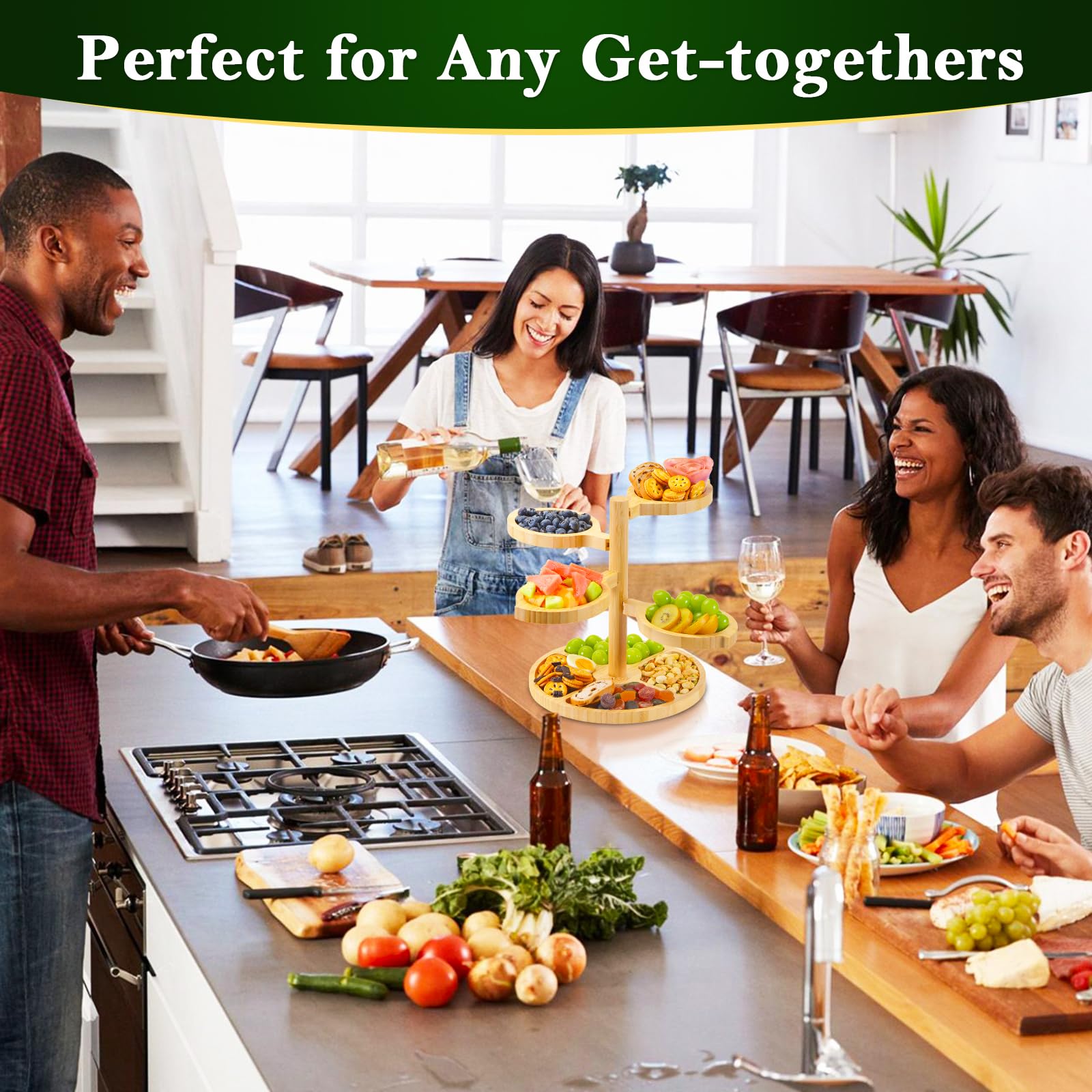 Utcg 5-In-1 Bamboo Charcuterie Board - 360 Rotating, Tiered, Detachable, Easy To Clean - Ideal Gift For Christmas, New Year, Wed