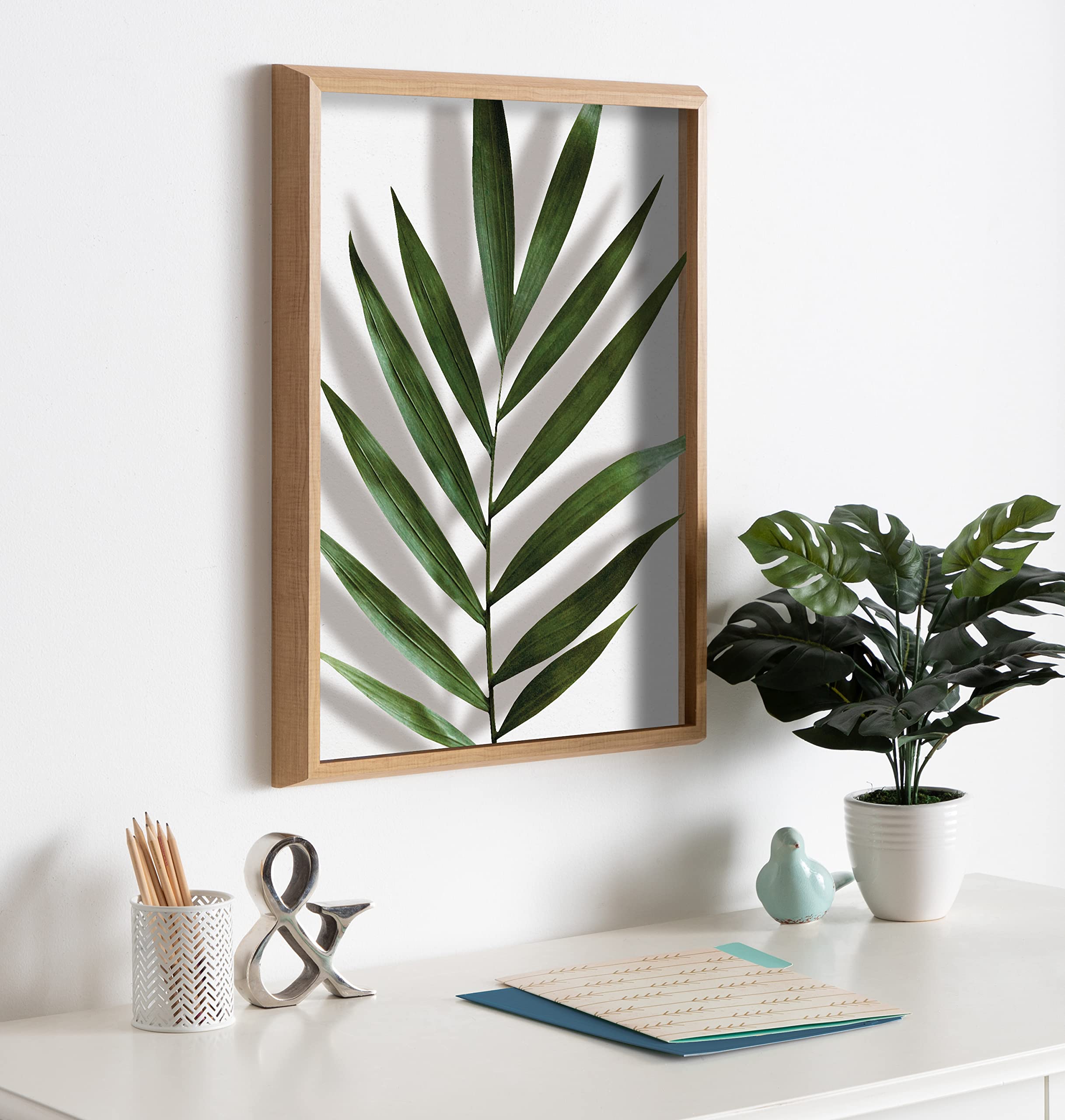 Kate And Laurel Blake Botanical 5F Framed Printed Glass Wall Art By Amy Peterson Art Studio, 18X24 Natural, Modern Wall Decor In