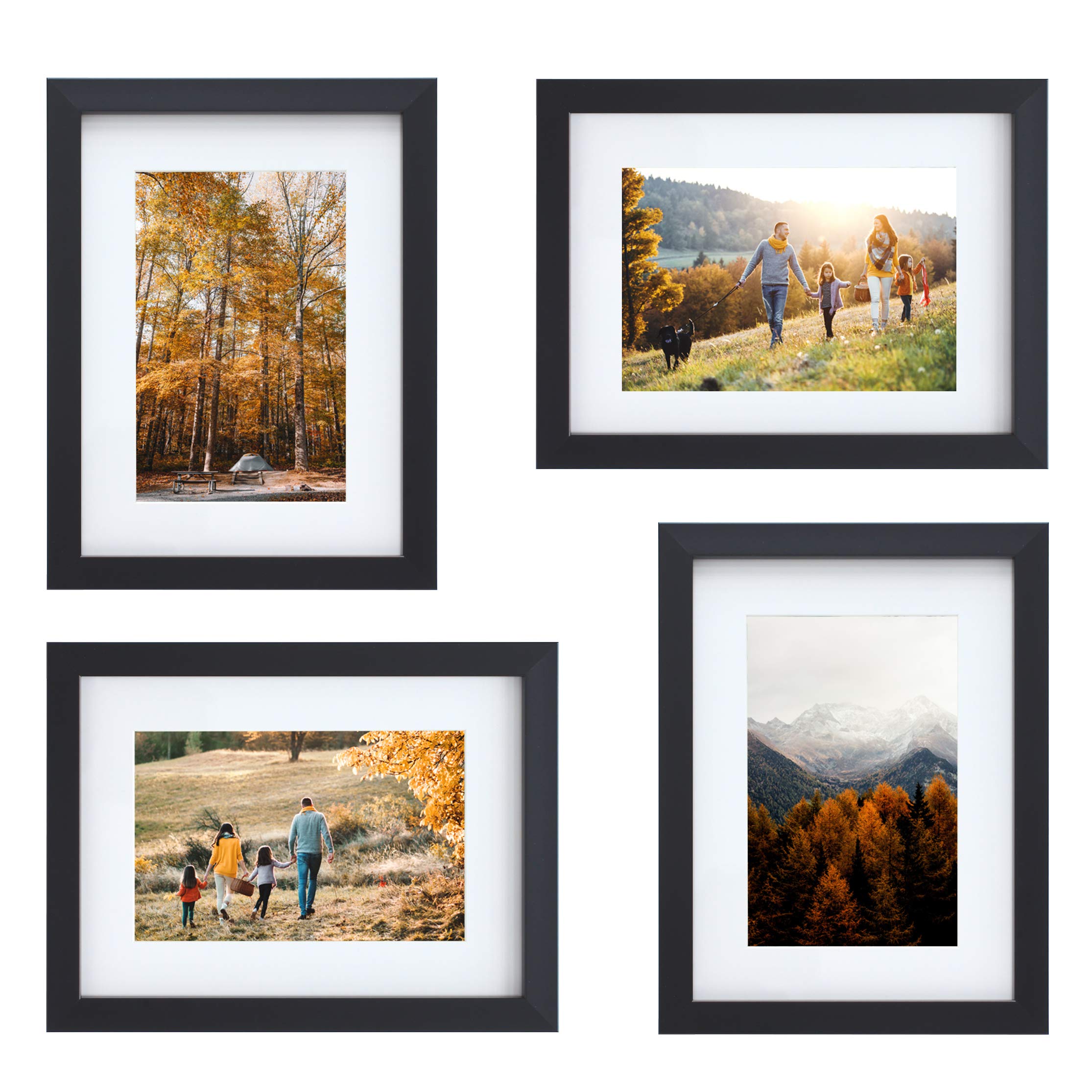 Mimosa Moments Gallery Picture Frame Wall Set With Art Prints And Paper Matt, Good For Four 4X6 Photos (Black, Set Of 4-4X6'')